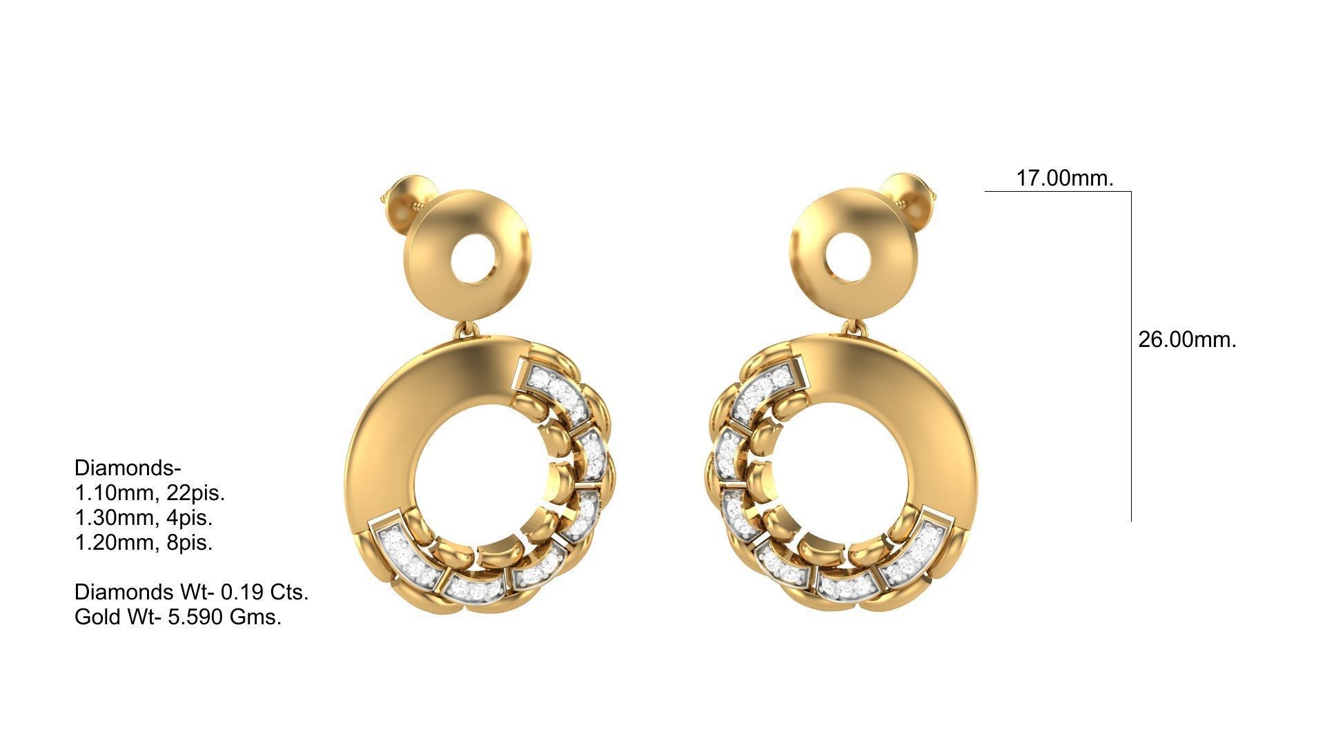 Classy Diamond Pendant Earrings Set renders 3dm stl obj 3mf  3D print model_21