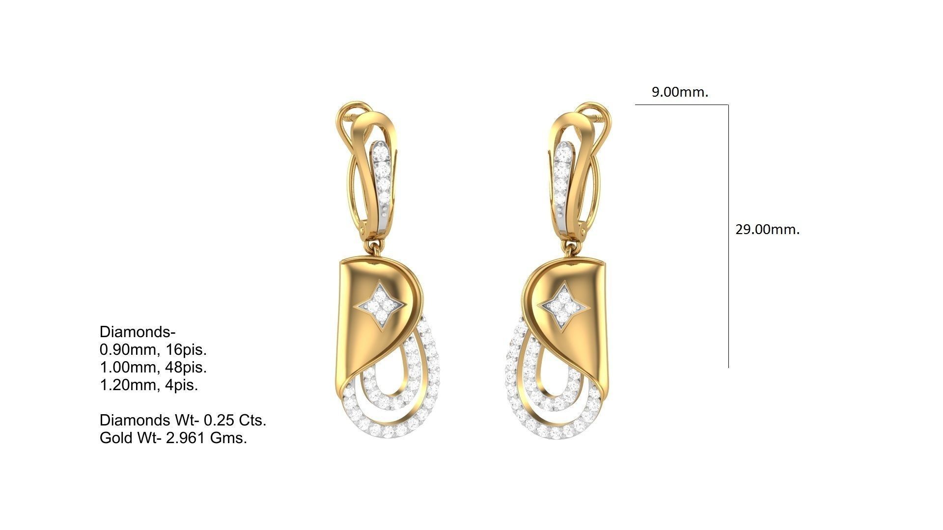 Classy Diamond Pendant Earrings Set renders 3dm stl obj 3mf  3D print model_21