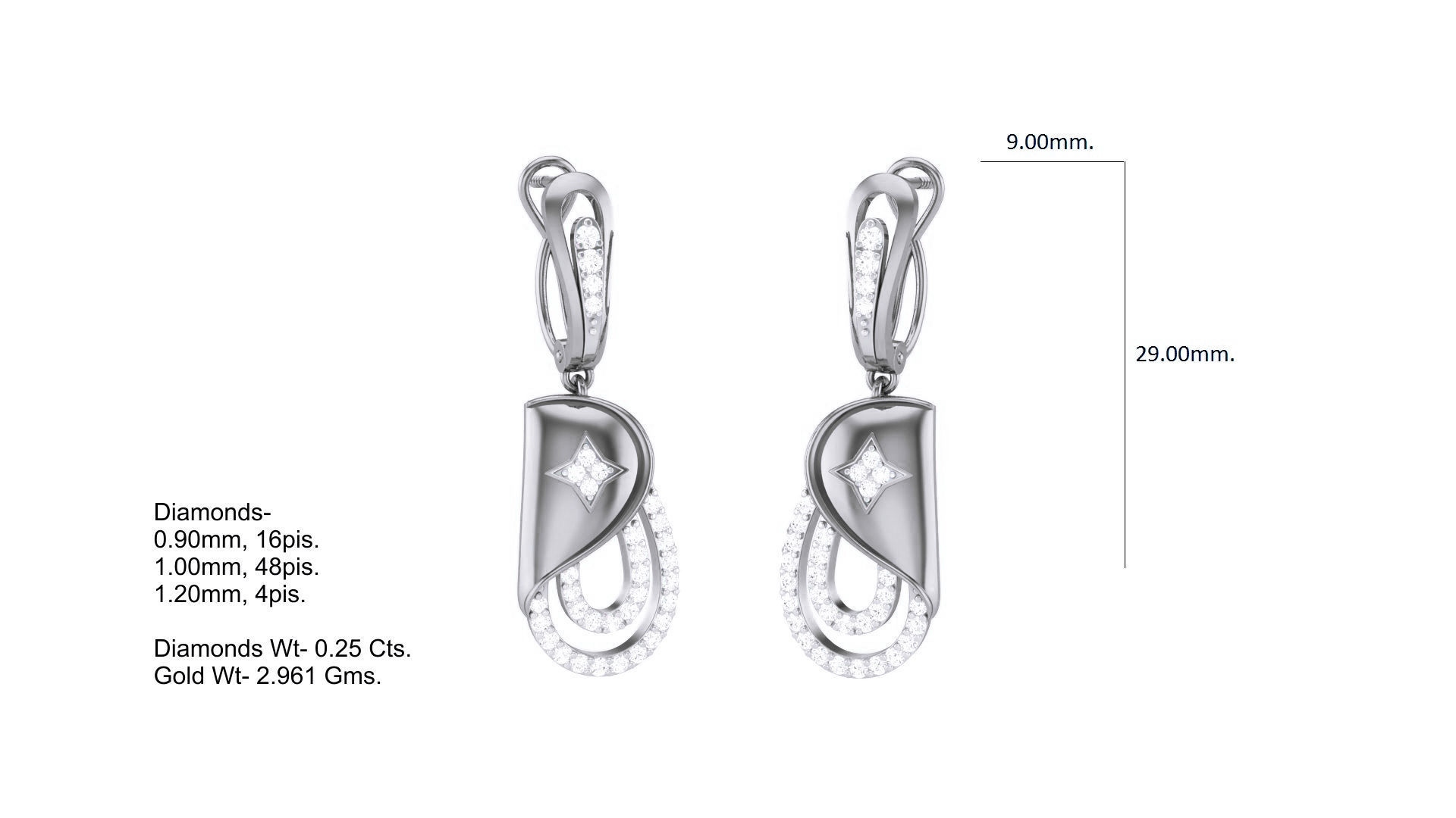 Classy Diamond Pendant Earrings Set renders 3dm stl obj 3mf  3D print model_19