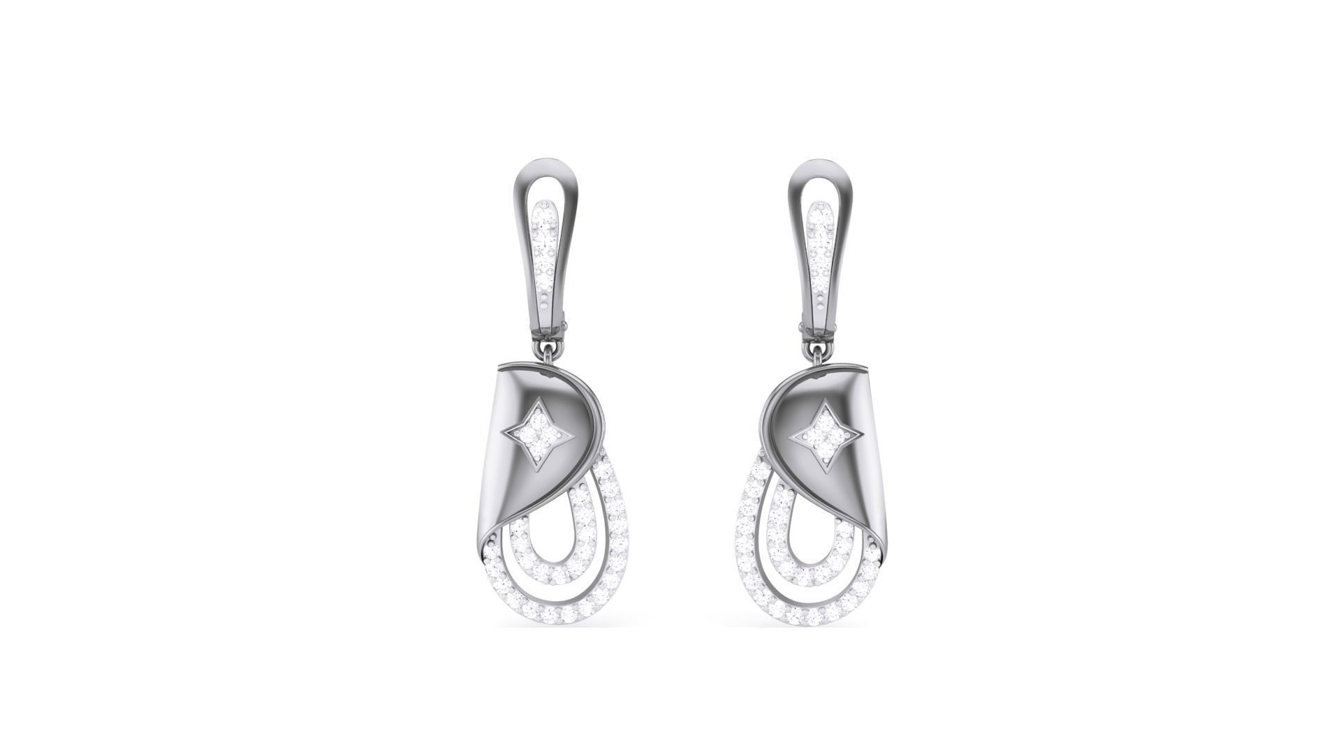 Classy Diamond Pendant Earrings Set renders 3dm stl obj 3mf  3D print model_30