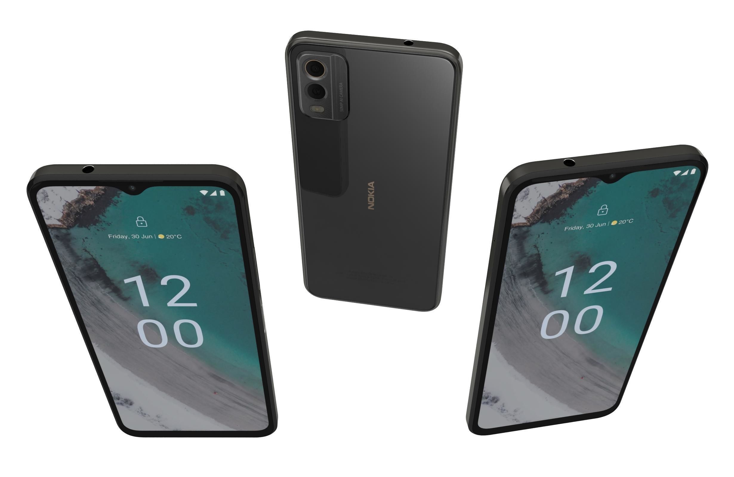 Nokia C32 Charcoal Low-poly 3D model_1