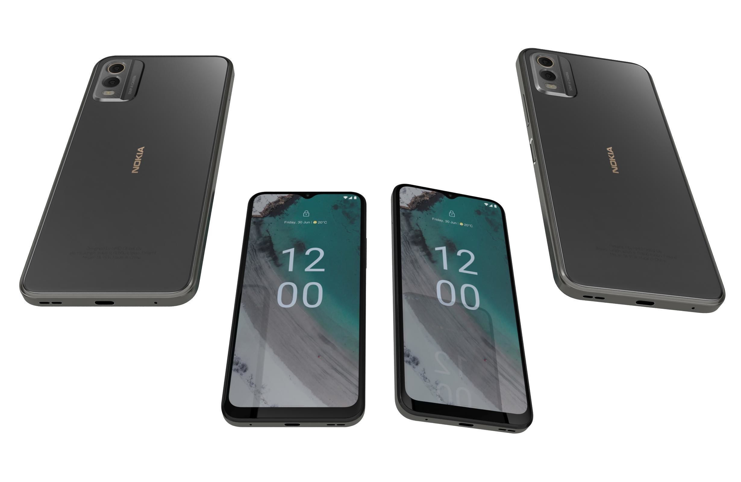 Nokia C32 Charcoal Low-poly 3D model_5