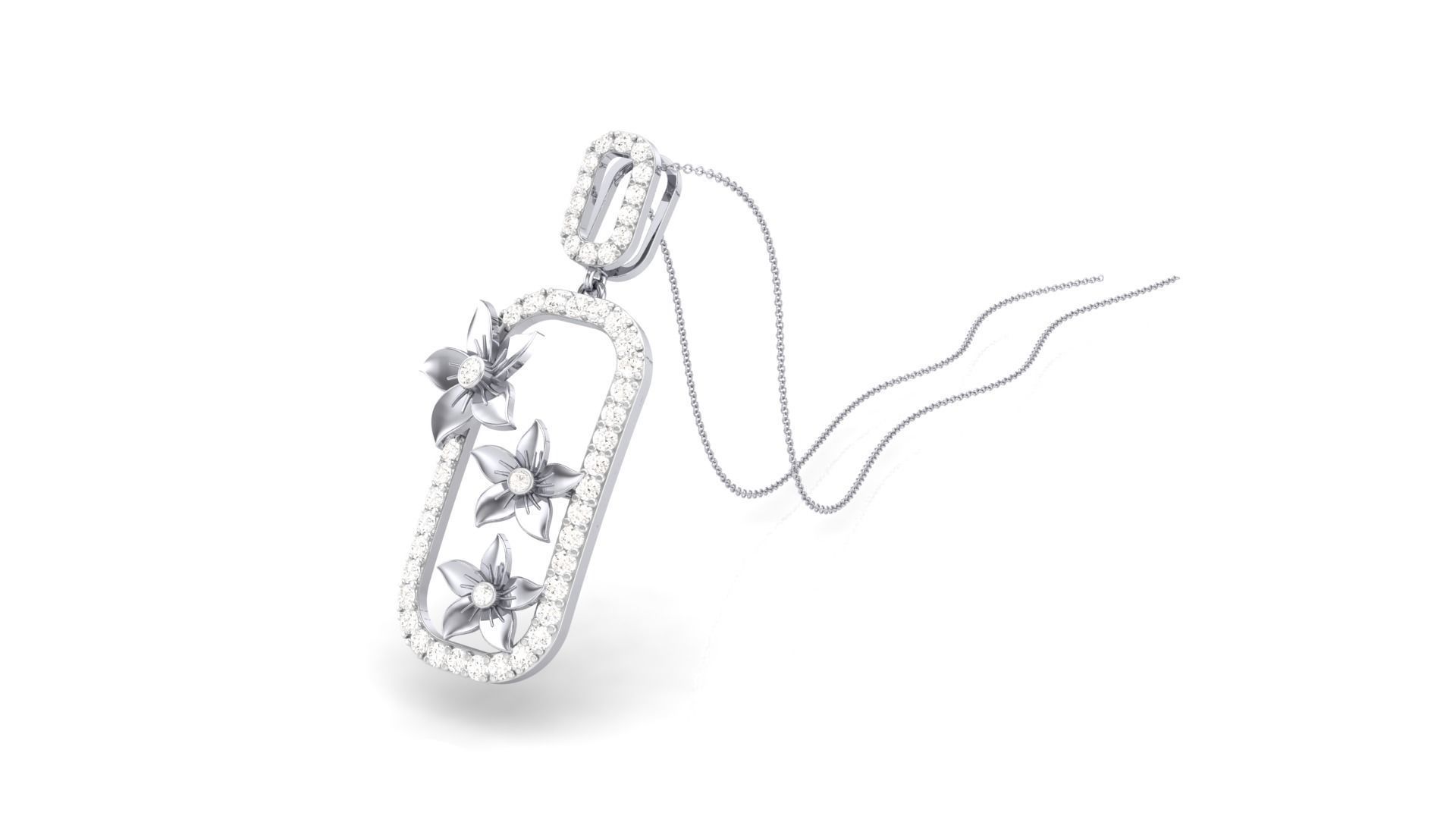 Flower Classy Diamond Pendant Earrings Set renders 3dm stl 3D print model_9