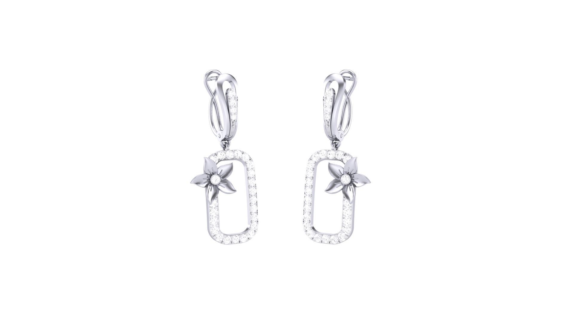 Flower Classy Diamond Pendant Earrings Set renders 3dm stl 3D print model_27