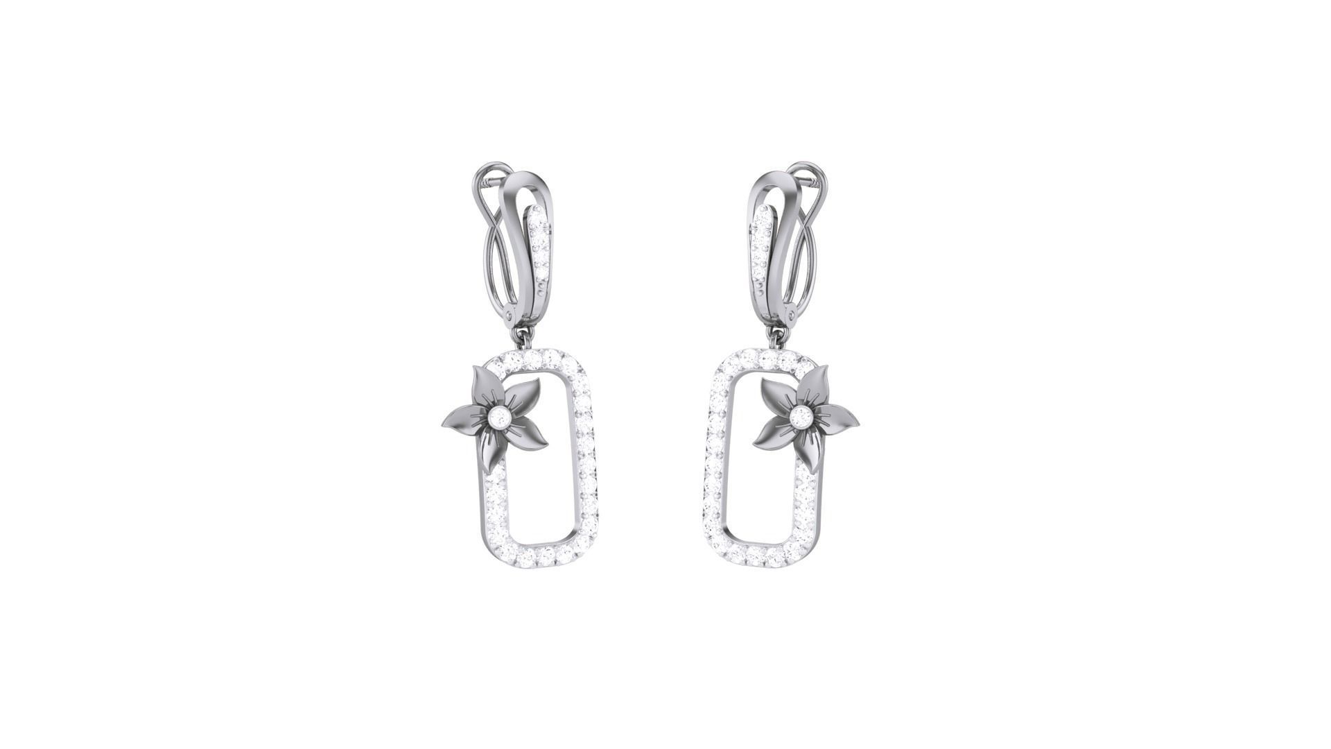 Flower Classy Diamond Pendant Earrings Set renders 3dm stl 3D print model_25