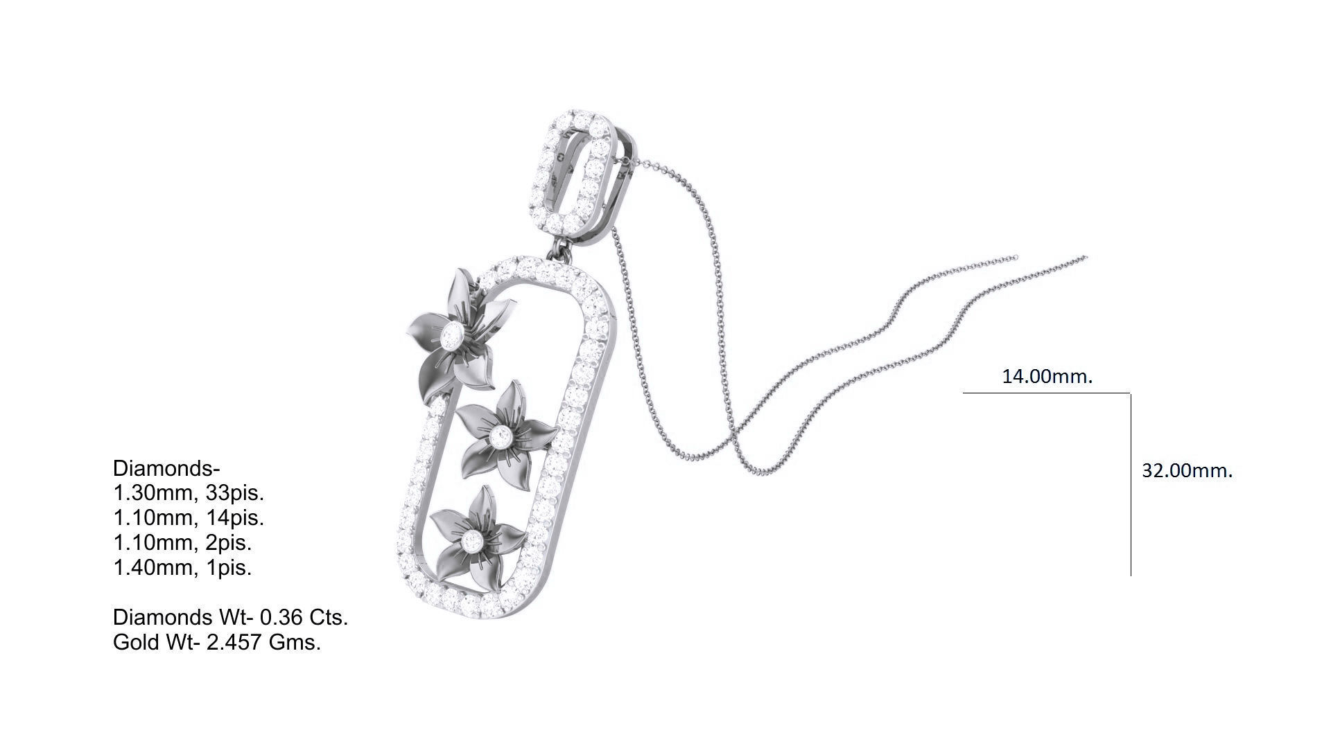 Flower Classy Diamond Pendant Earrings Set renders 3dm stl 3D print model_2