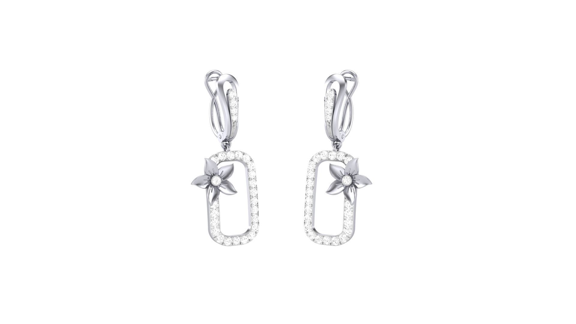 Flower Classy Diamond Pendant Earrings Set renders 3dm stl 3D print model_28