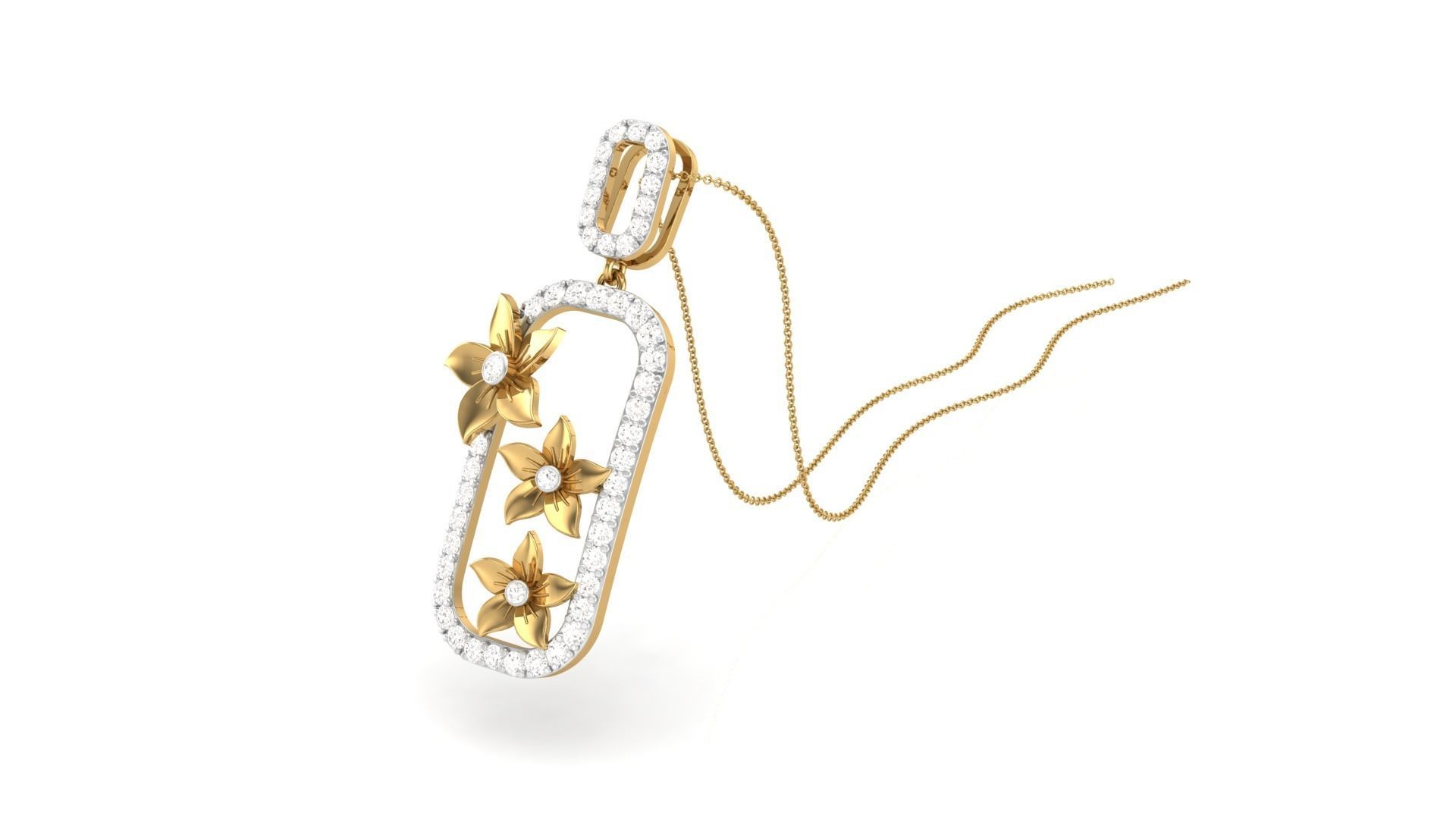 Flower Classy Diamond Pendant Earrings Set renders 3dm stl 3D print model_6