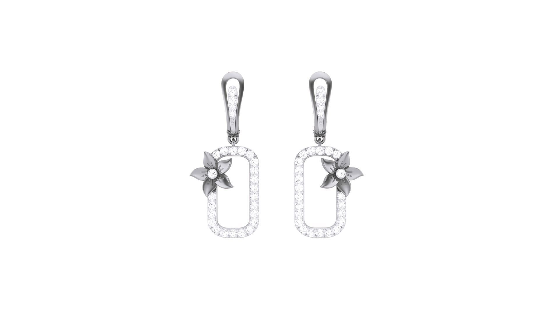 Flower Classy Diamond Pendant Earrings Set renders 3dm stl 3D print model_33