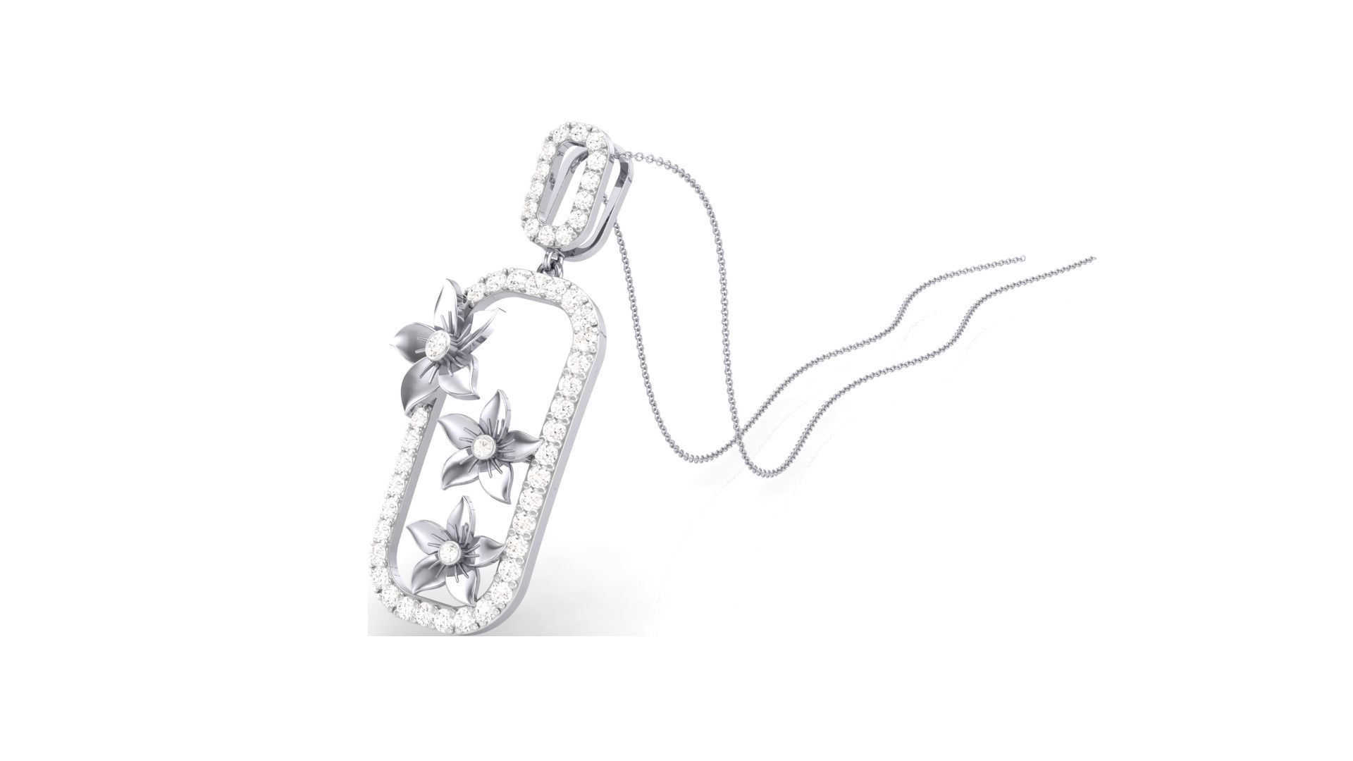 Flower Classy Diamond Pendant Earrings Set renders 3dm stl 3D print model_8