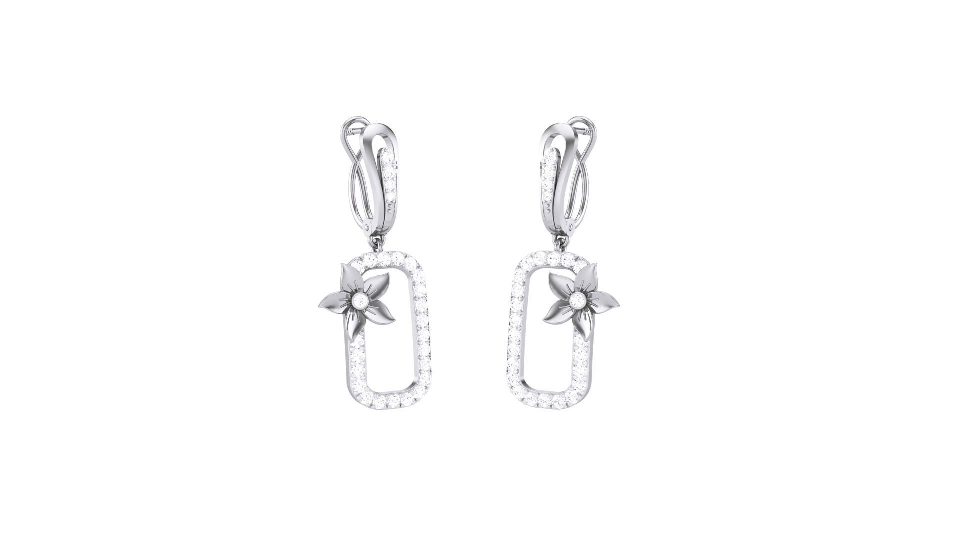 Flower Classy Diamond Pendant Earrings Set renders 3dm stl 3D print model_30