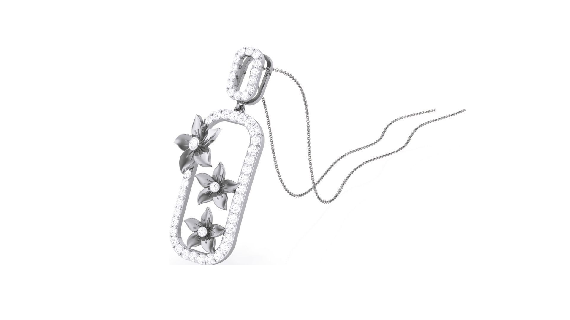 Flower Classy Diamond Pendant Earrings Set renders 3dm stl 3D print model_5