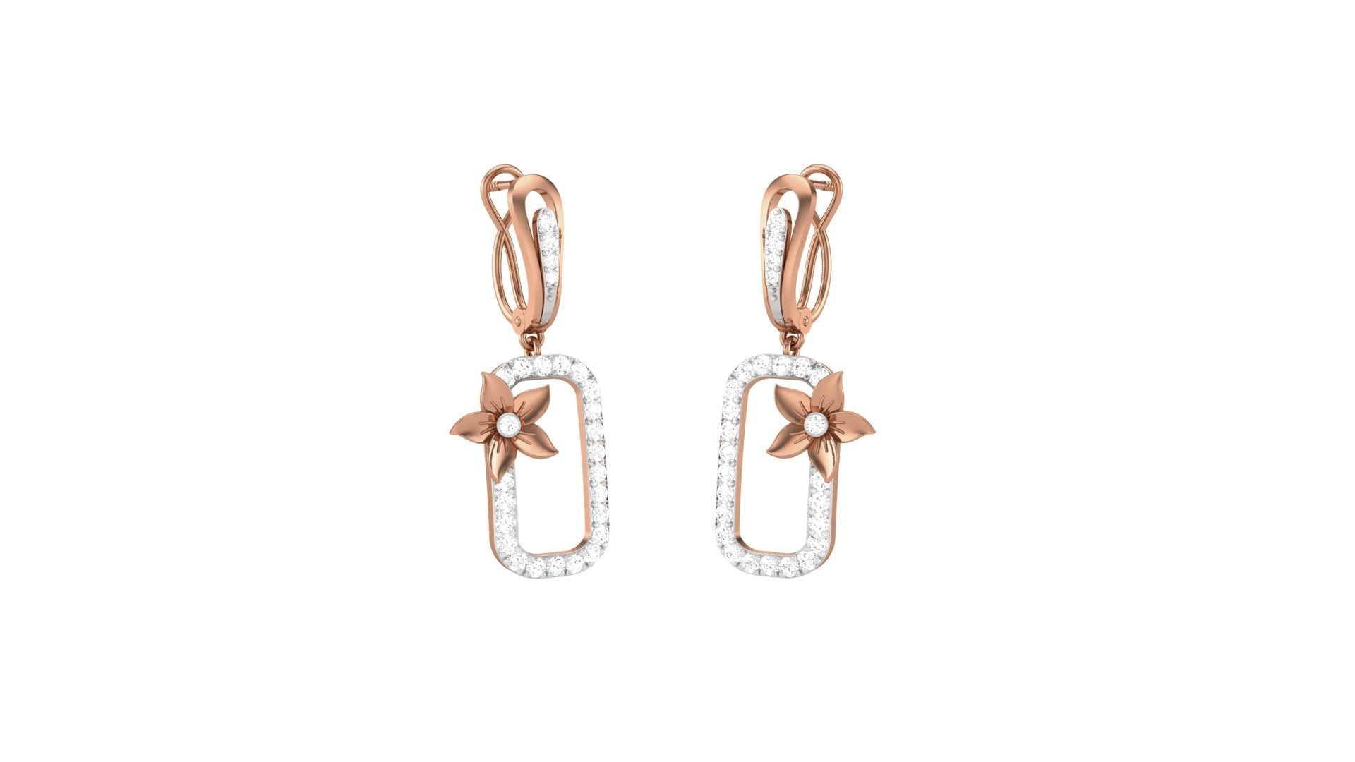 Flower Classy Diamond Pendant Earrings Set renders 3dm stl 3D print model_1