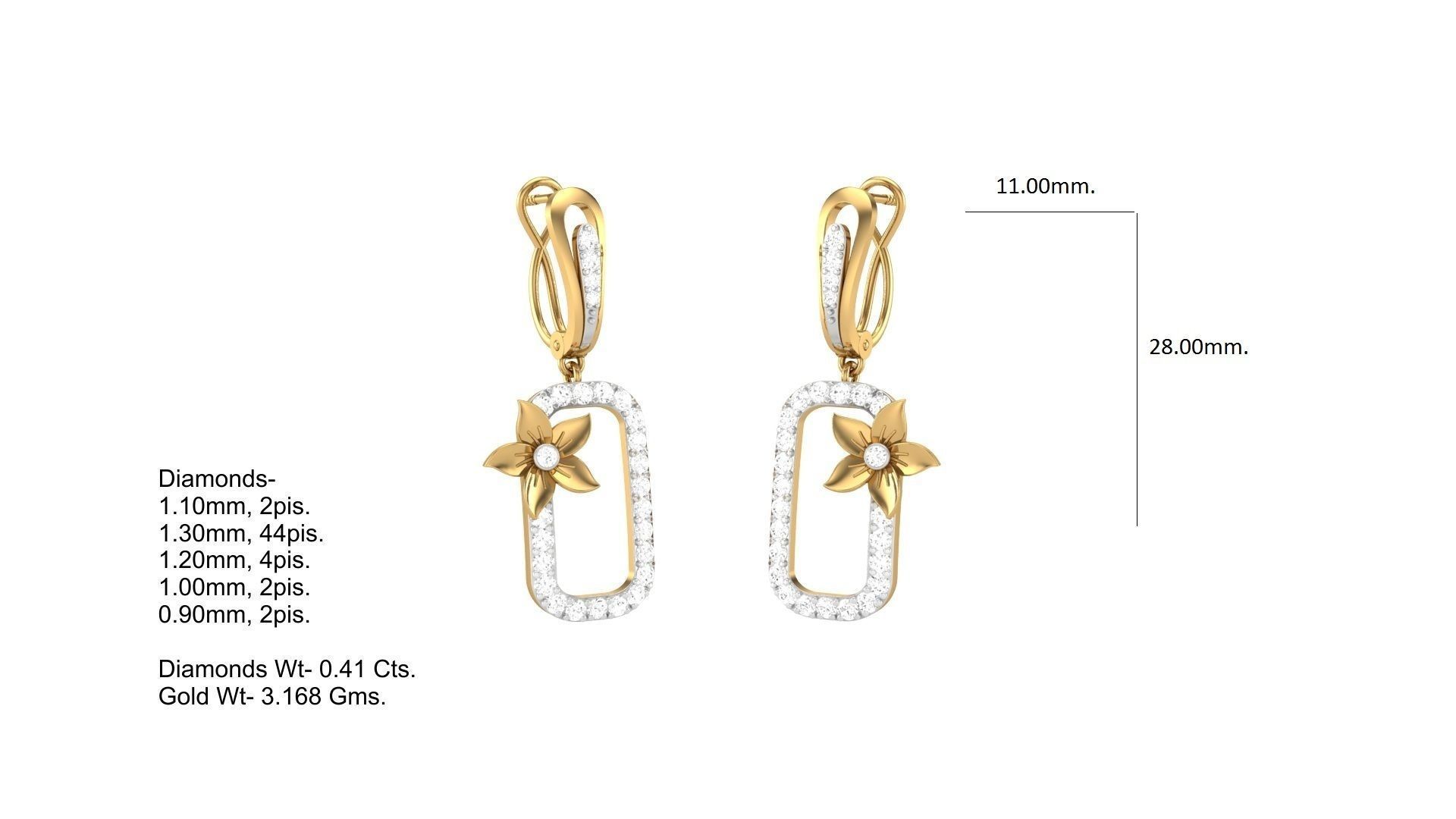 Flower Classy Diamond Pendant Earrings Set renders 3dm stl 3D print model_23