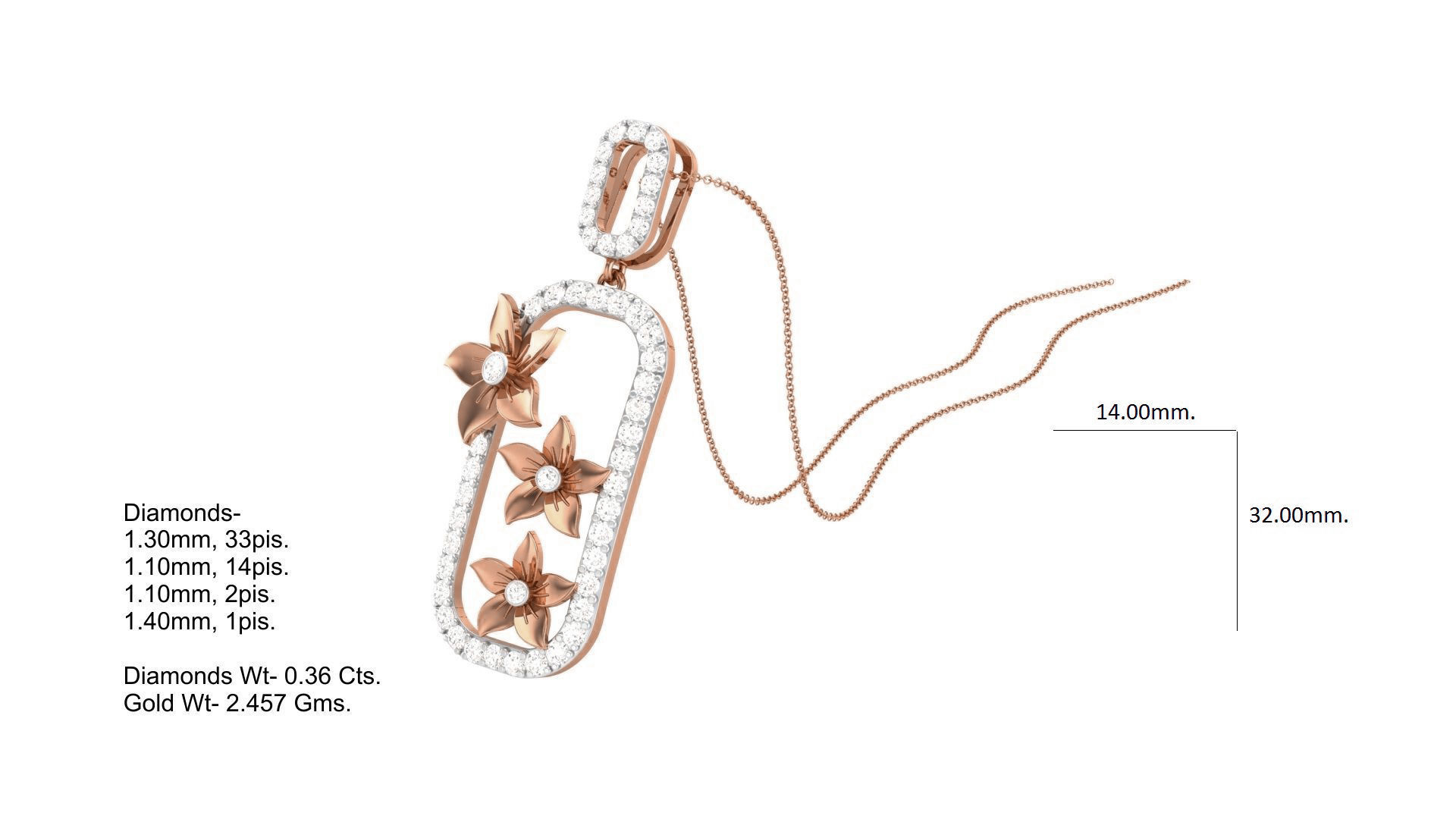 Flower Classy Diamond Pendant Earrings Set renders 3dm stl 3D print model_3