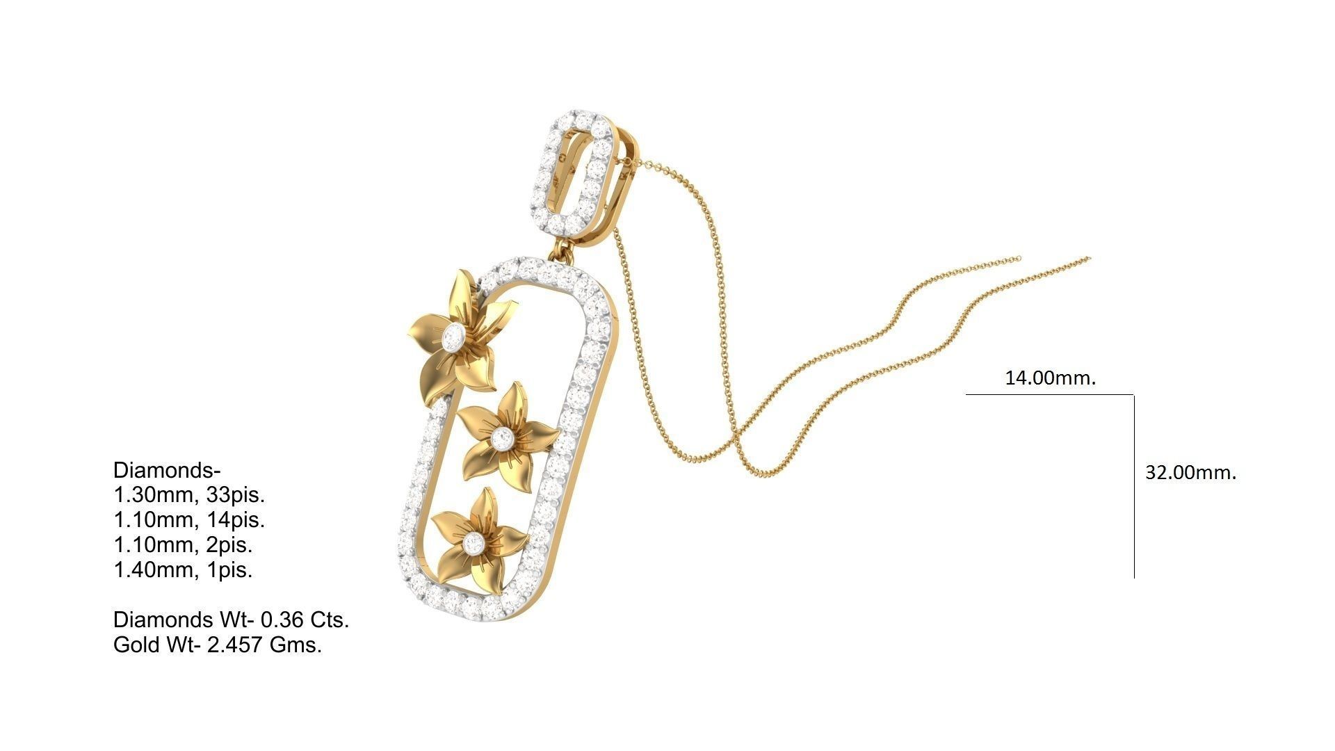 Flower Classy Diamond Pendant Earrings Set renders 3dm stl 3D print model_4