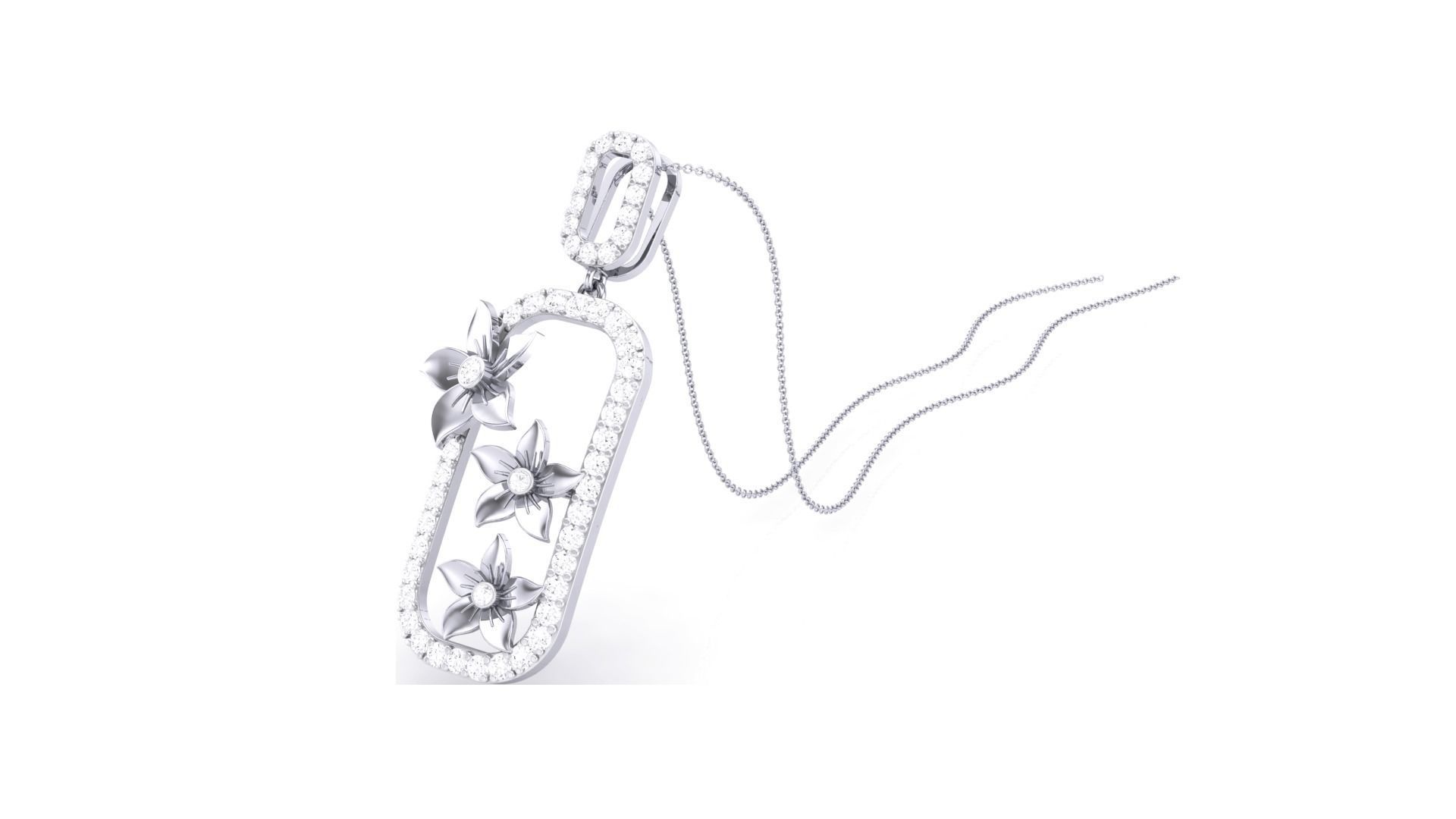 Flower Classy Diamond Pendant Earrings Set renders 3dm stl 3D print model_7