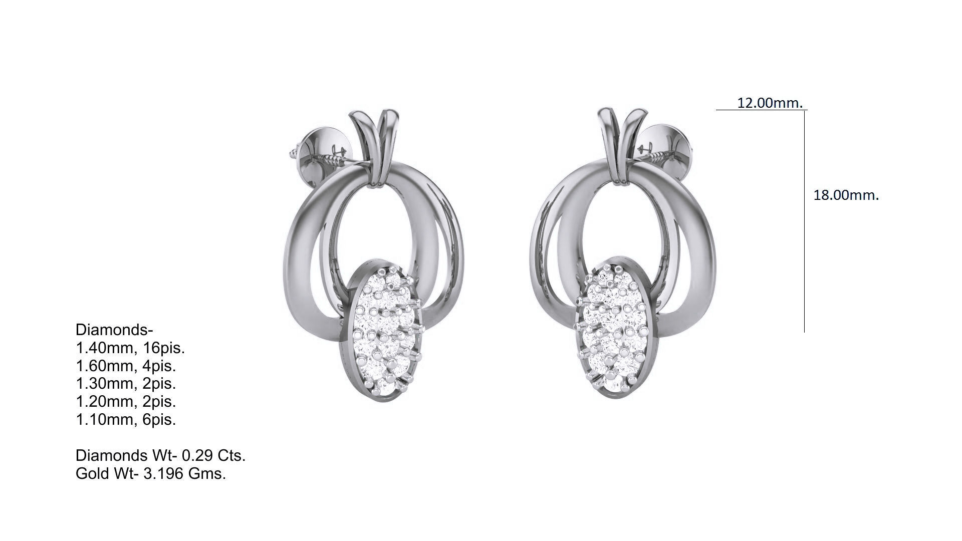 Classy Diamond Pendant Earrings Set renders 3dm stl obj 3mf  3D print model_9