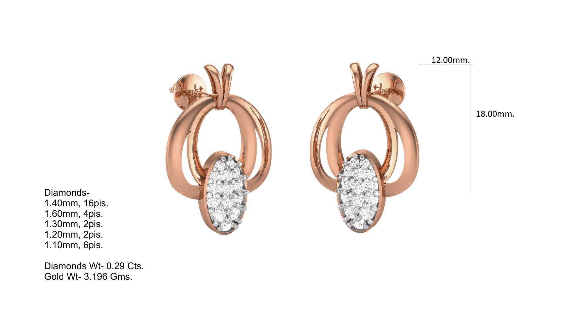 Classy Diamond Pendant Earrings Set renders 3dm stl obj 3mf  3D print model_8