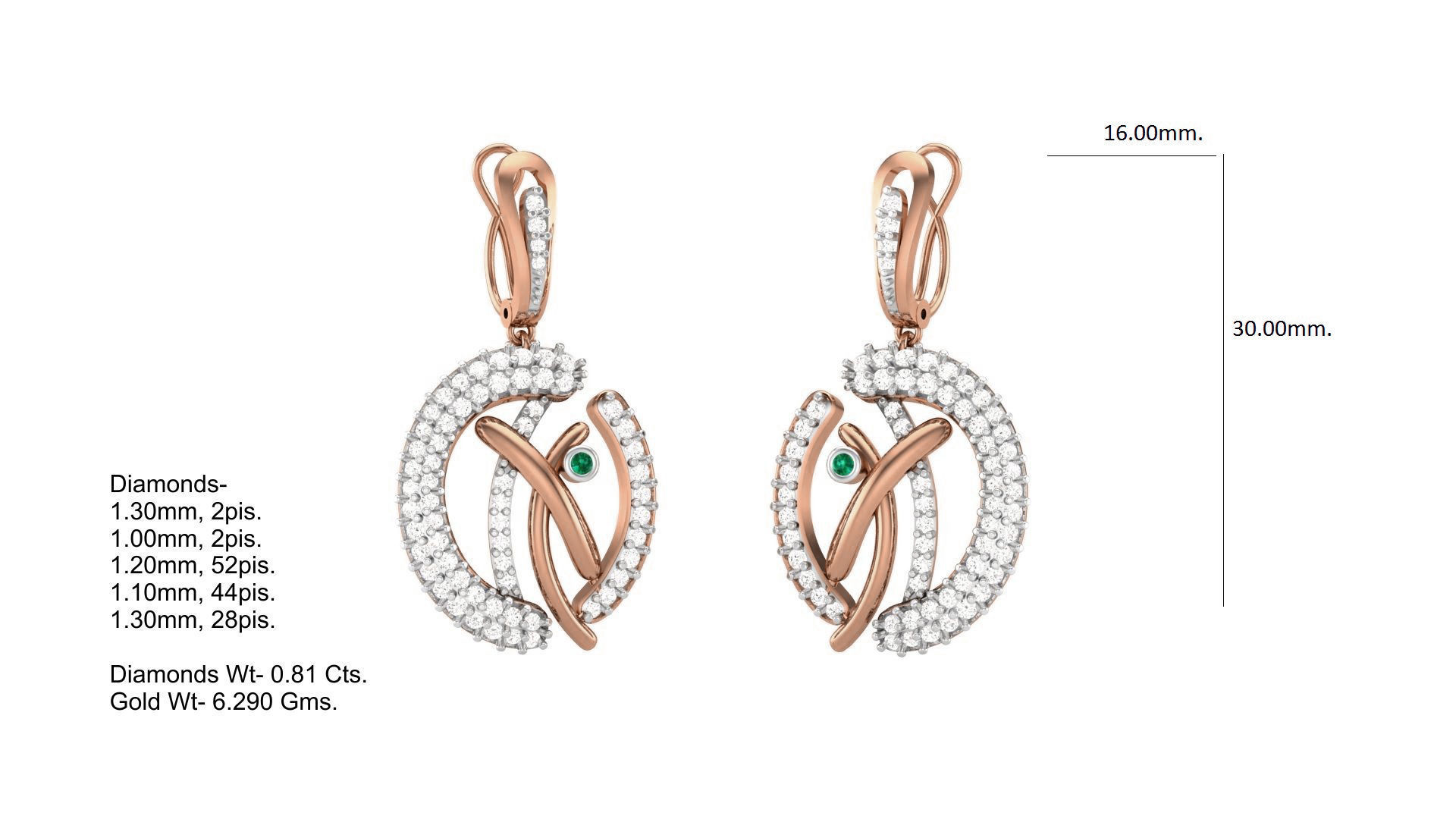 Classy Diamond Pendant Earrings Set renders 3dm stl obj 3mf  3D print model_9