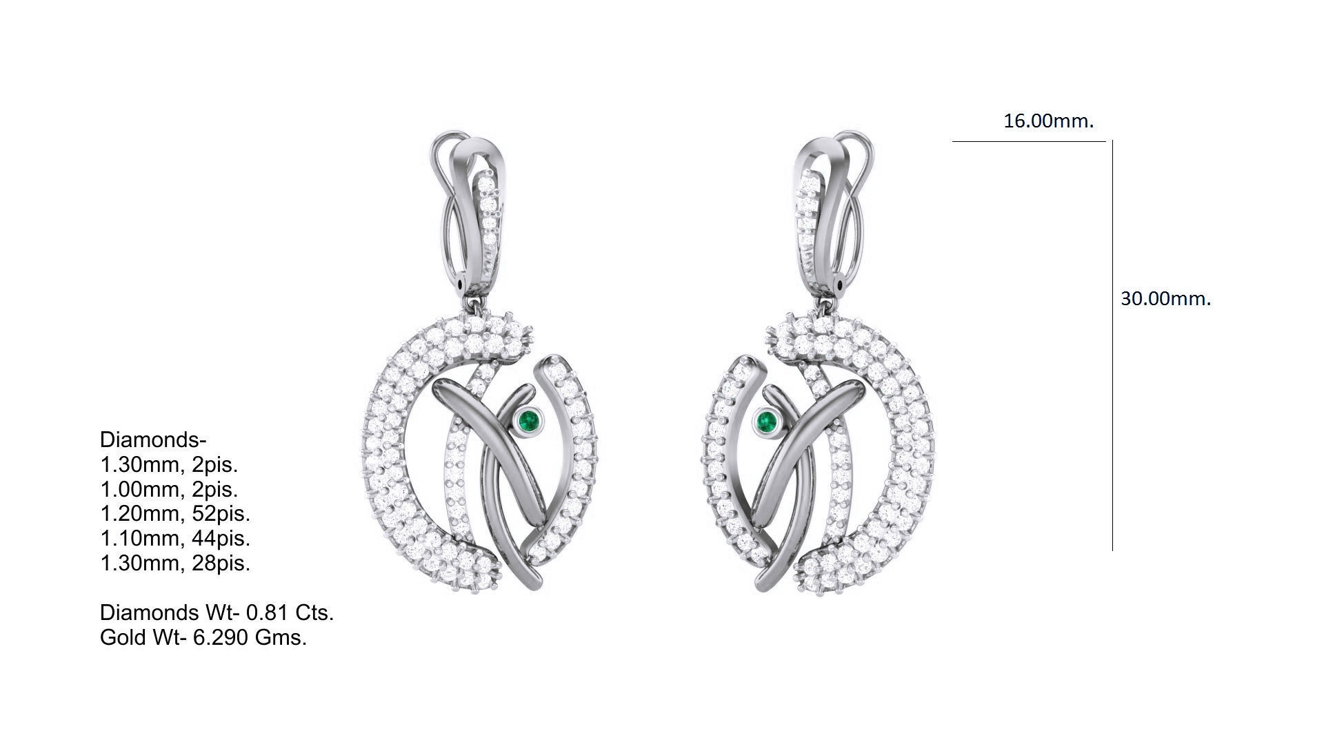 Classy Diamond Pendant Earrings Set renders 3dm stl obj 3mf  3D print model_8