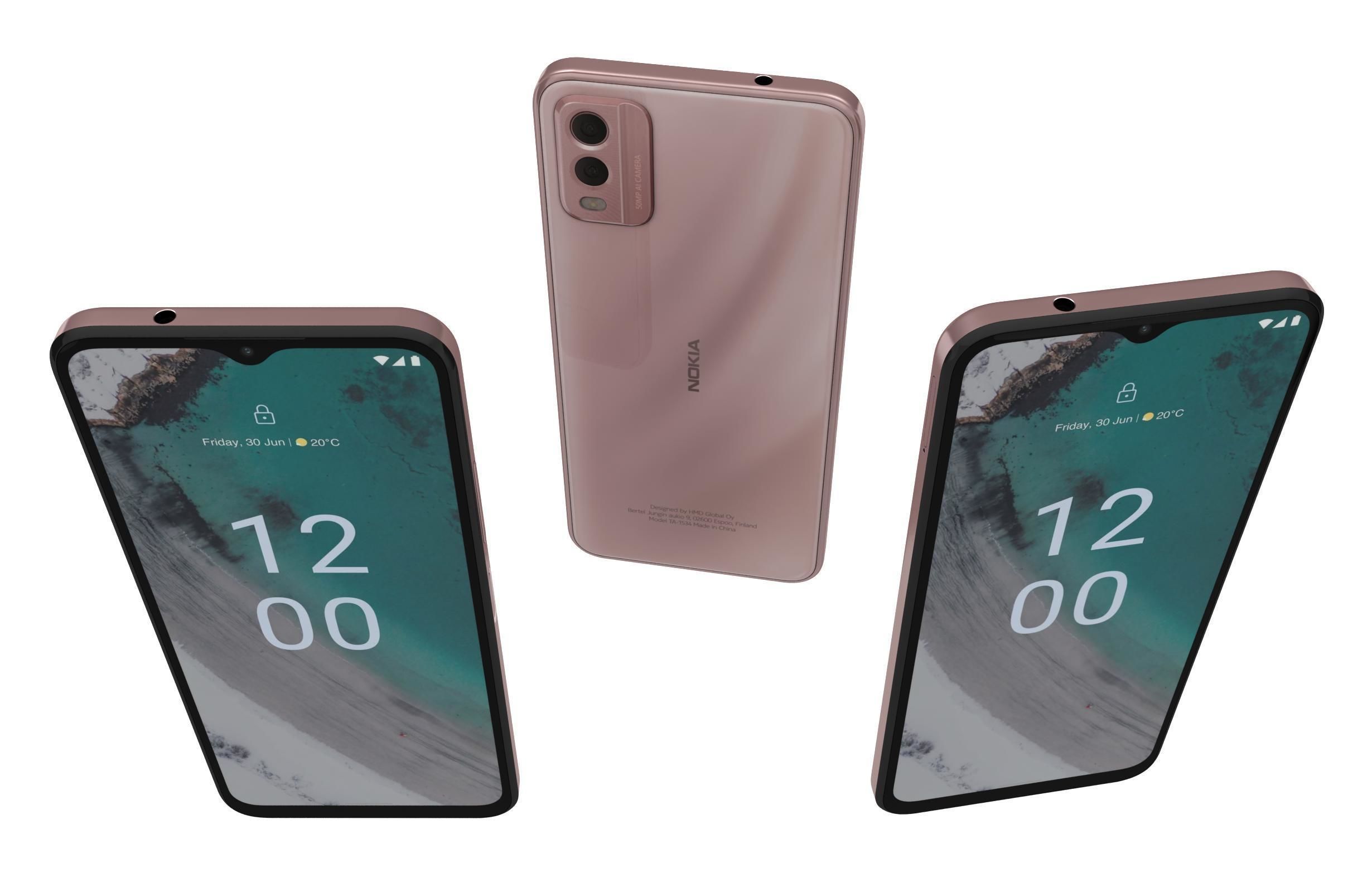 Nokia C32 Beach Pink Low-poly 3D model_1