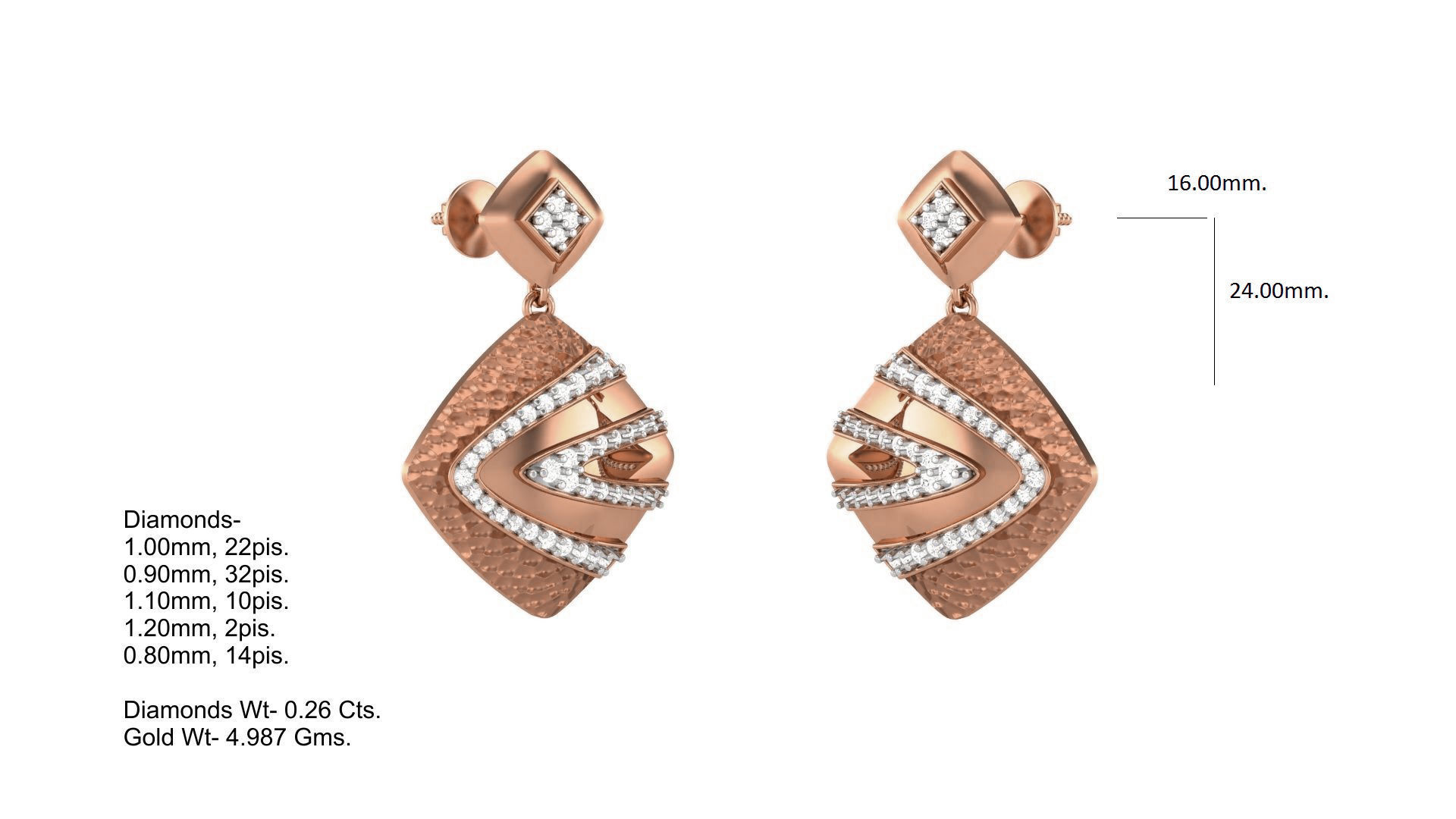 Classy Diamond Pendant Earrings Set renders 3dm stl obj 3mf  3D print model_9