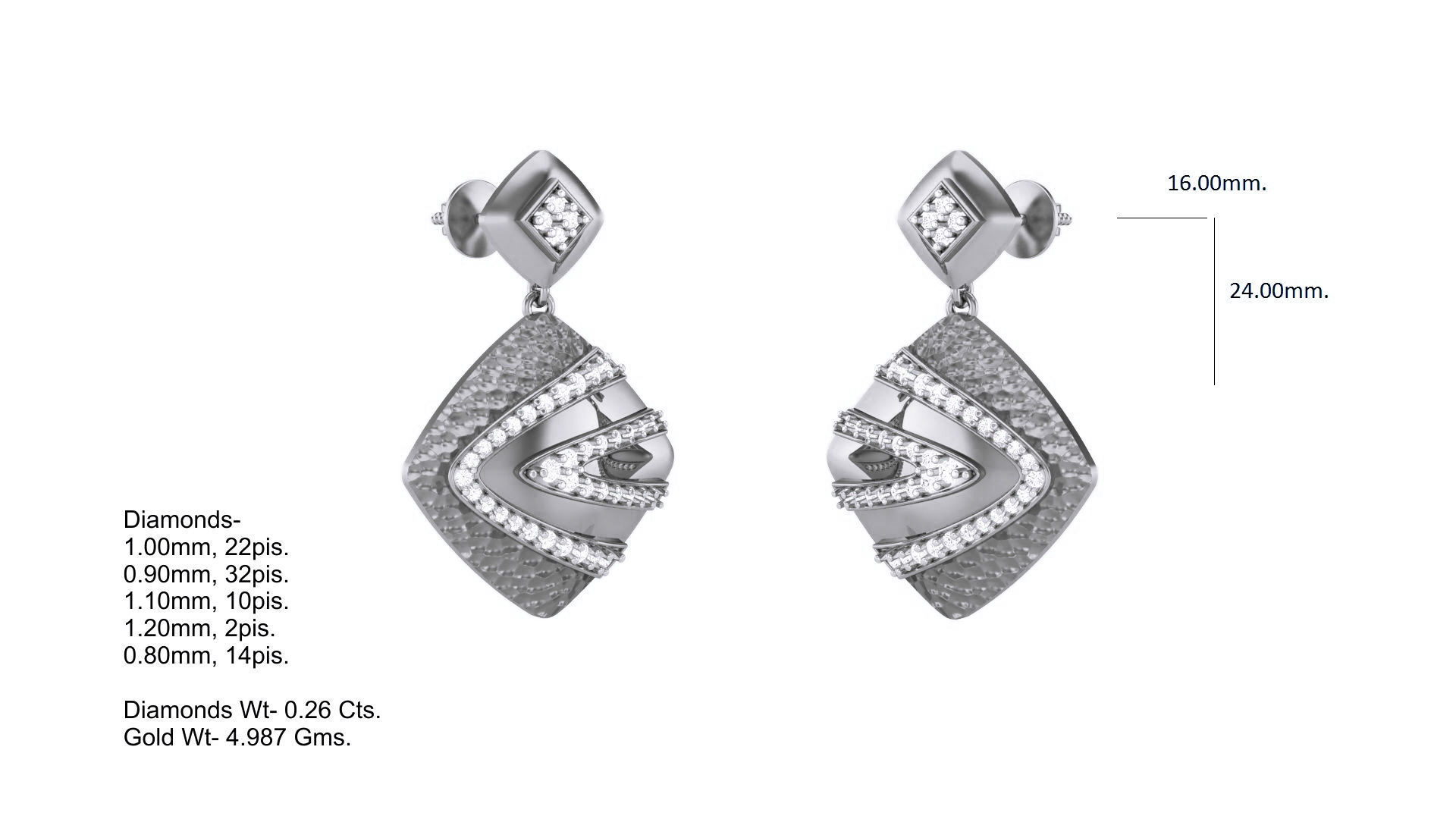 Classy Diamond Pendant Earrings Set renders 3dm stl obj 3mf  3D print model_7