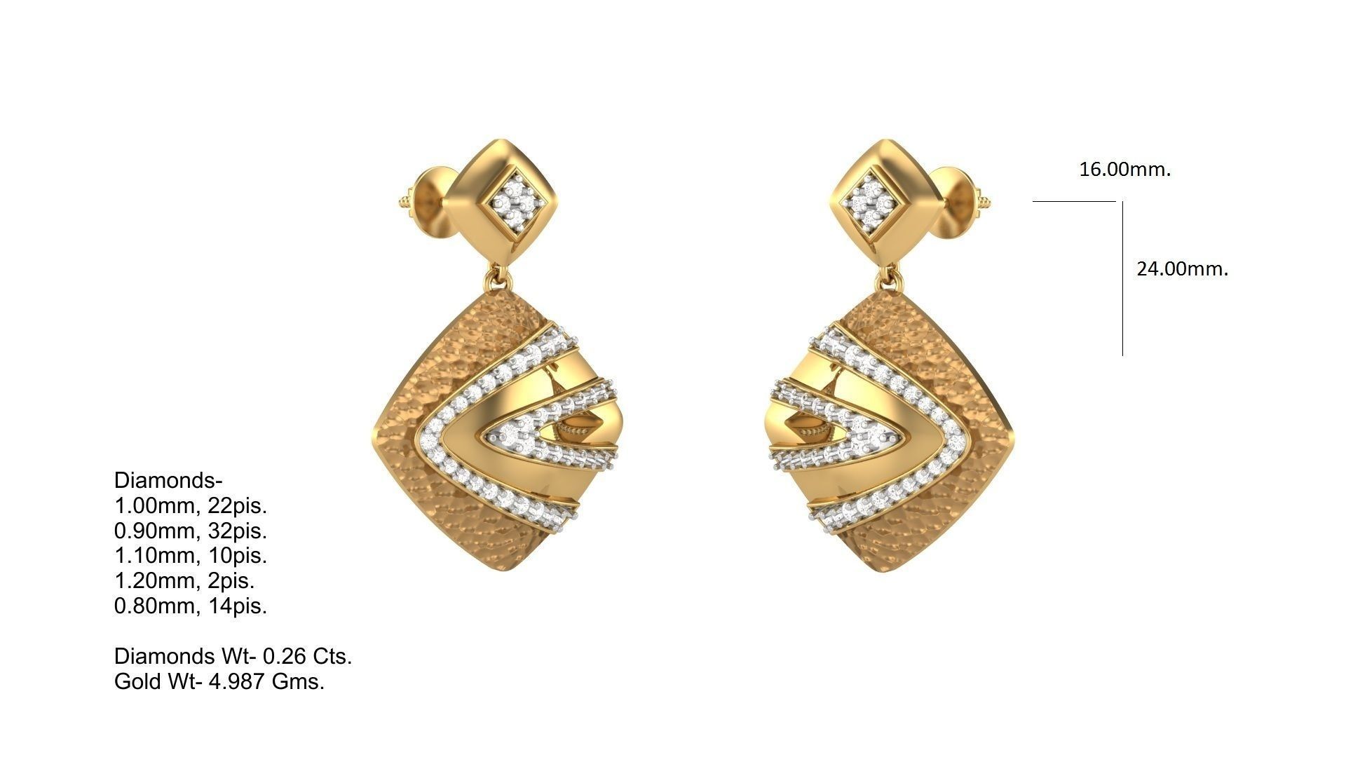 Classy Diamond Pendant Earrings Set renders 3dm stl obj 3mf  3D print model_8