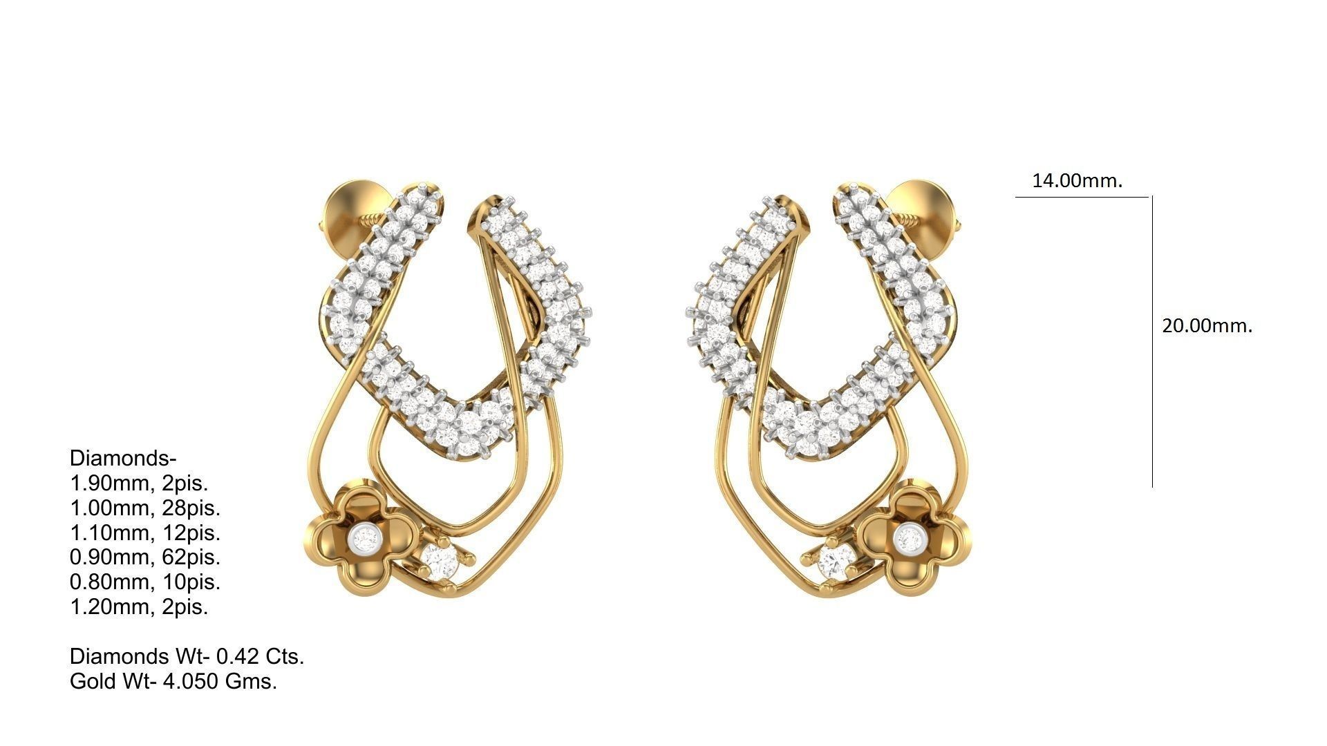 Classy Diamond Pendant Earrings Set renders 3dm stl obj 3mf  3D print model_8