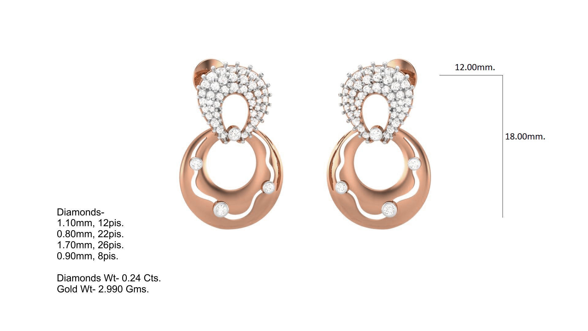 Classy Diamond Pendant Earrings Set renders 3dm stl obj 3mf  3D print model_9
