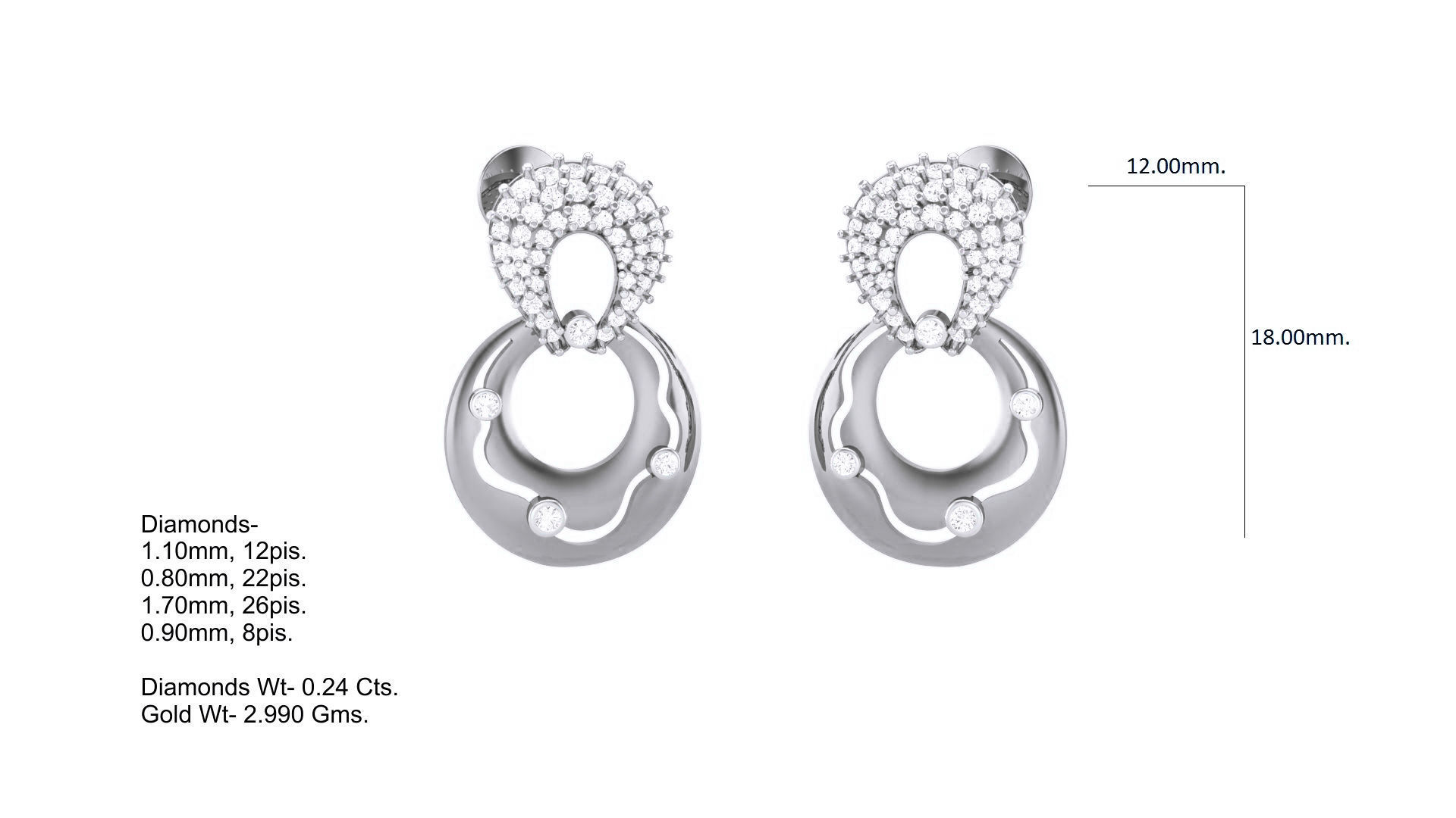 Classy Diamond Pendant Earrings Set renders 3dm stl obj 3mf  3D print model_8