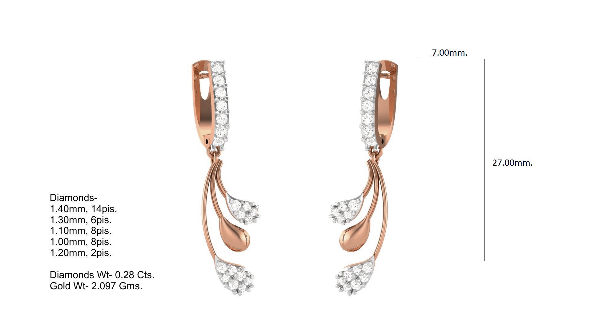 Classy Diamond Pendant Earrings Set renders 3dm stl obj 3mf  3D print model_9