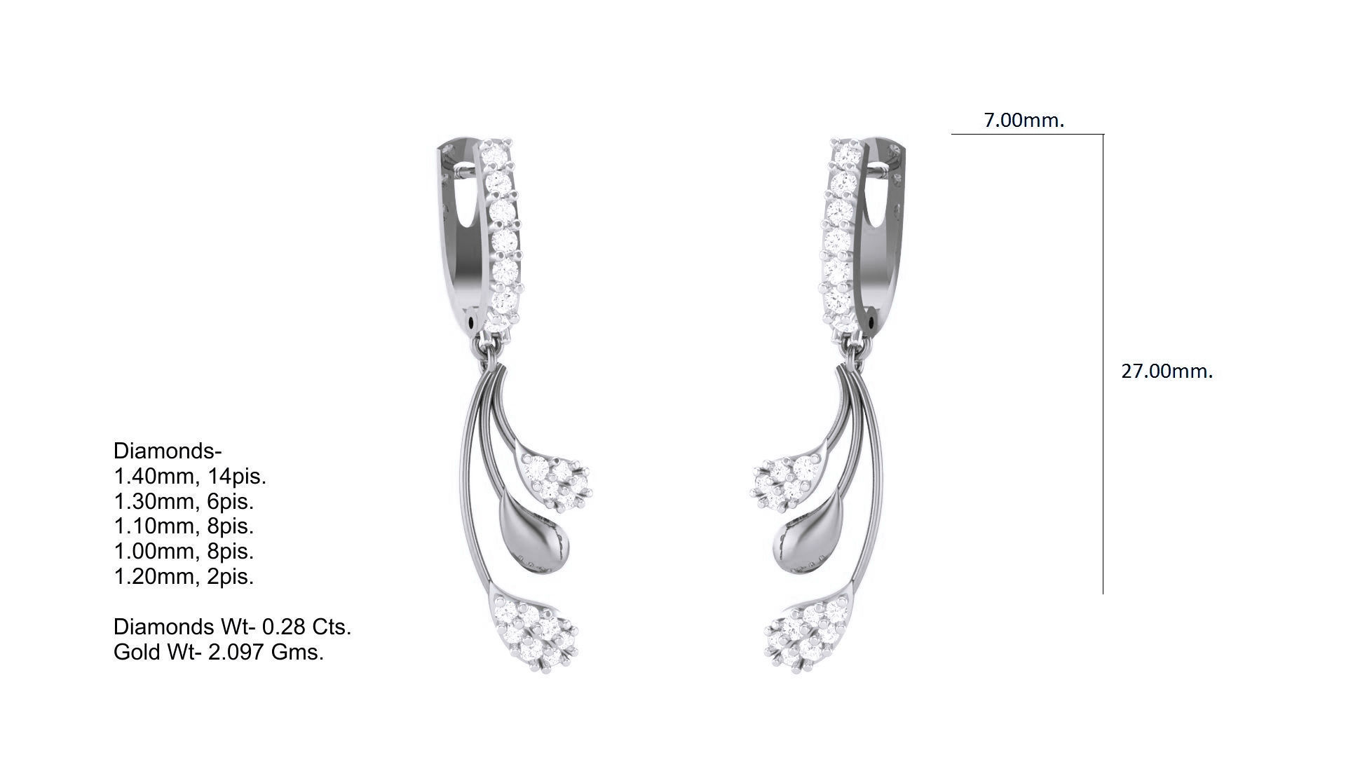 Classy Diamond Pendant Earrings Set renders 3dm stl obj 3mf  3D print model_7