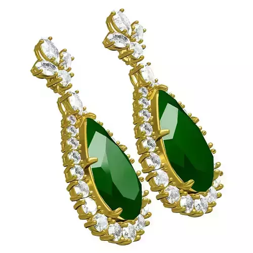 Green Pear Diamond Halo Drop Earring