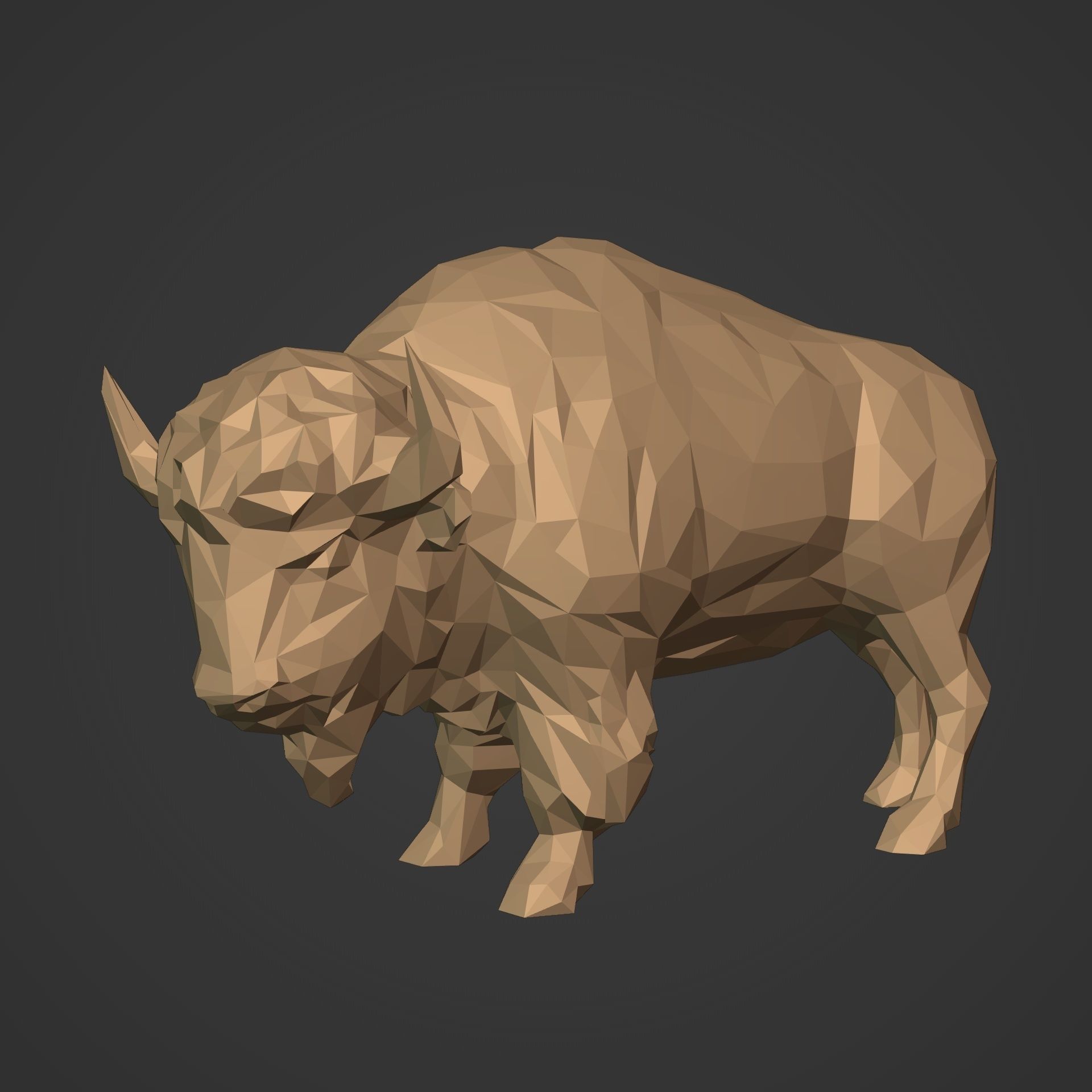 Polygonal Bison Statue 3D print model_1