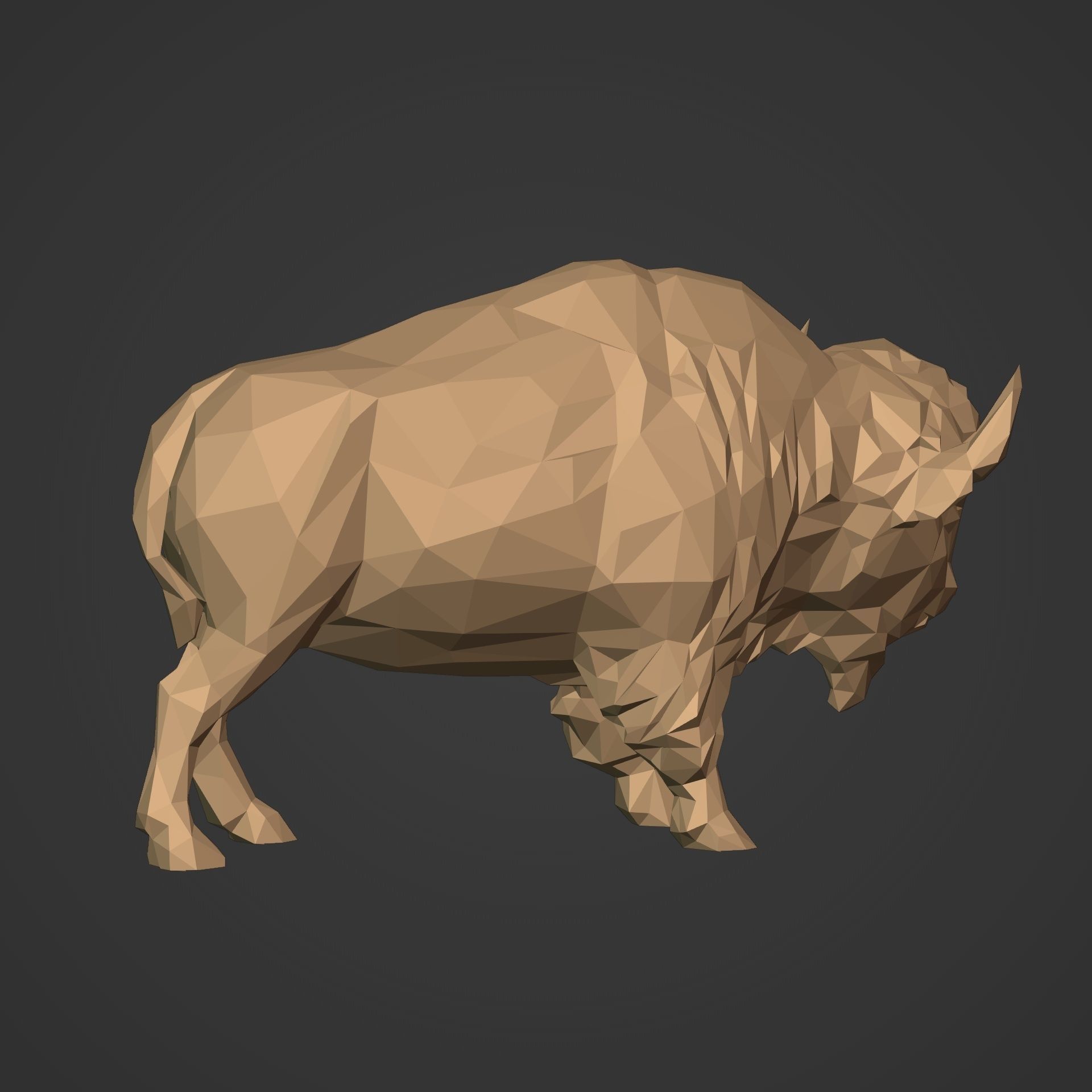 Polygonal Bison Statue 3D print model_7