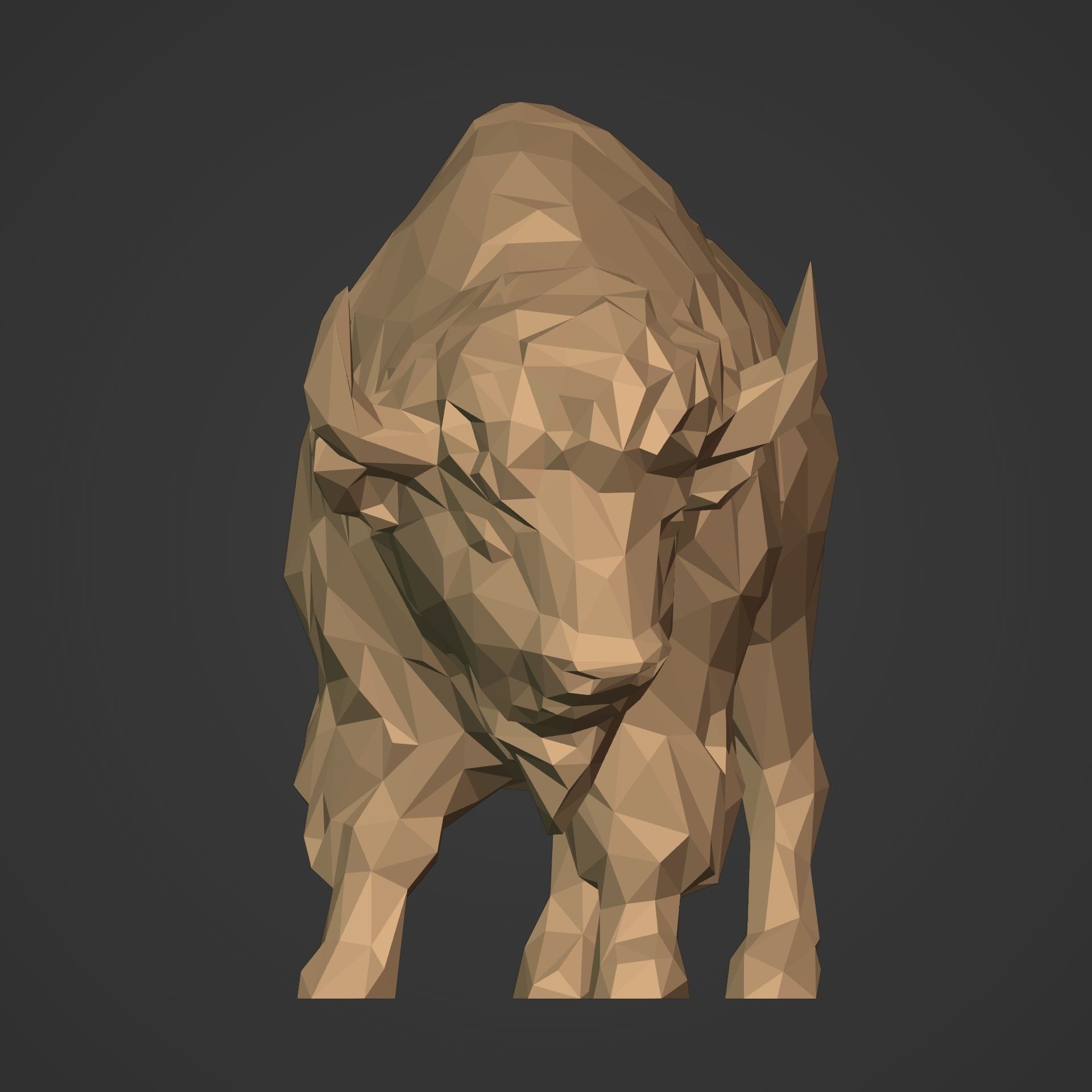 Polygonal Bison Statue 3D print model_3