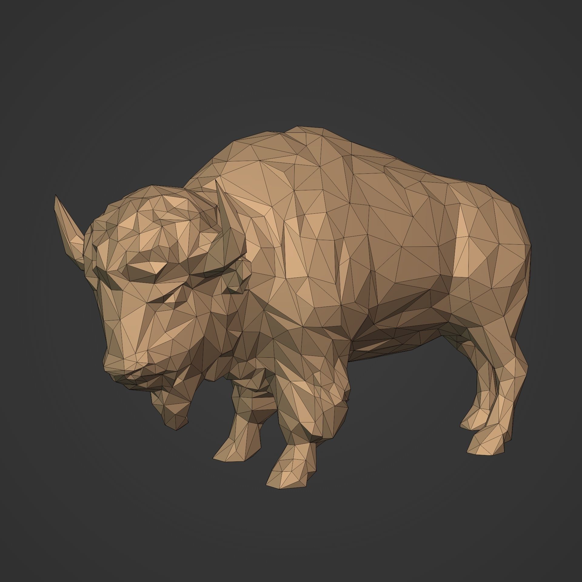 Polygonal Bison Statue 3D print model_2