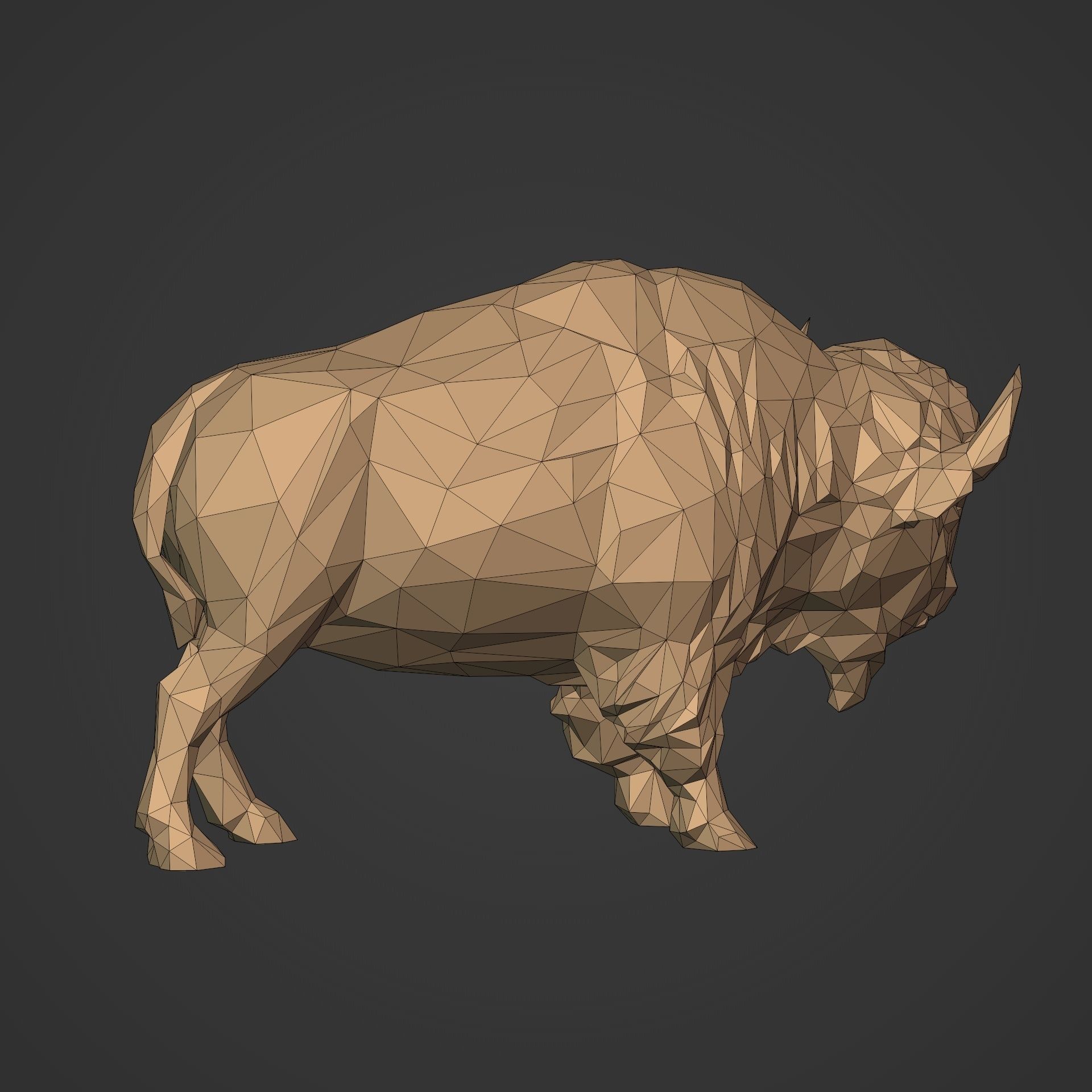 Polygonal Bison Statue 3D print model_8