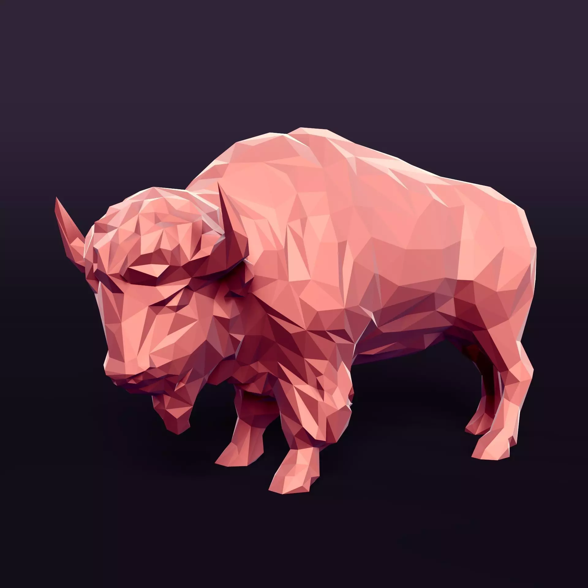 Polygonal Bison Statue 3D print model_0