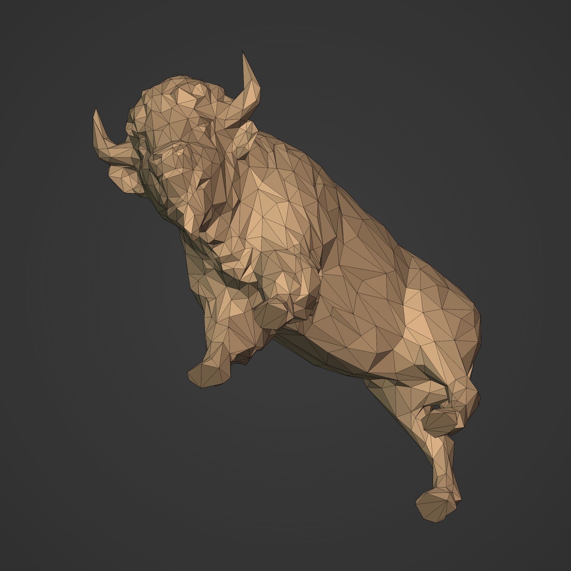 Polygonal Bison Statue 3D print model_12