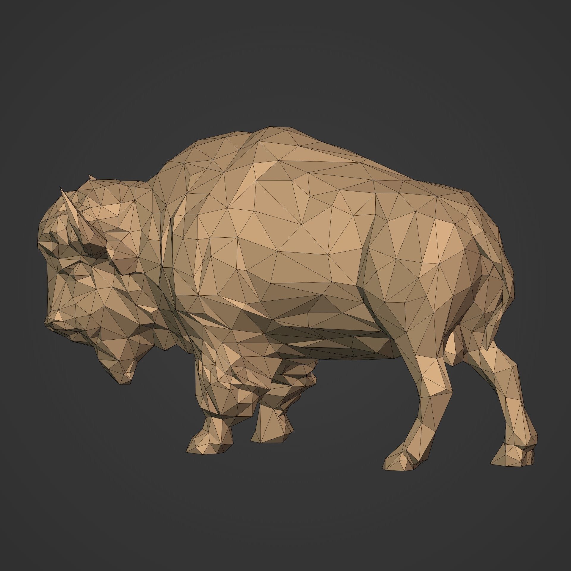Polygonal Bison Statue 3D print model_6