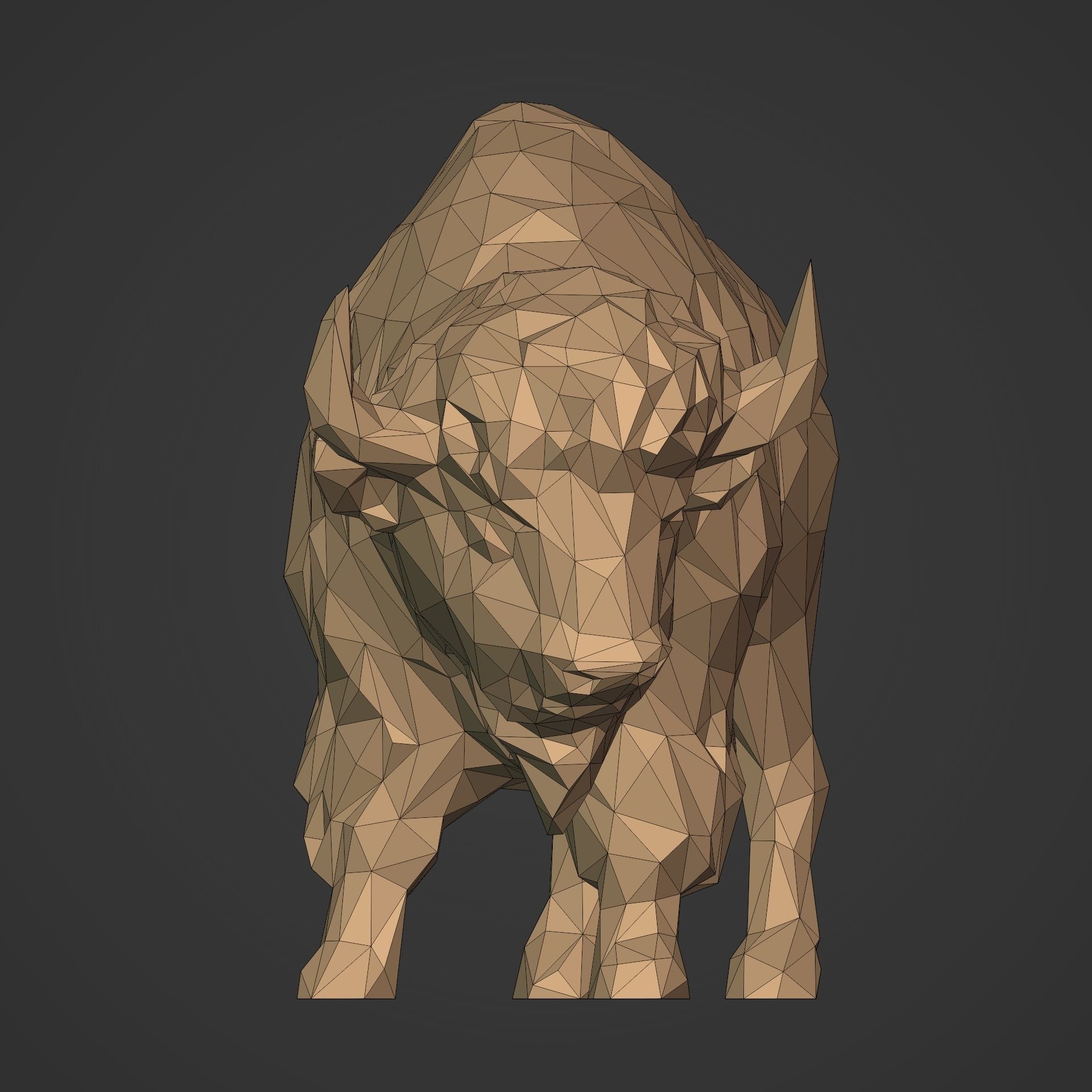 Polygonal Bison Statue 3D print model_4