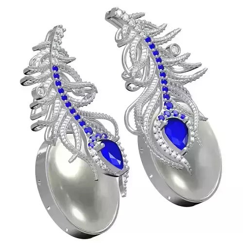 Antique Peacock Feather Pearl Drop Earring