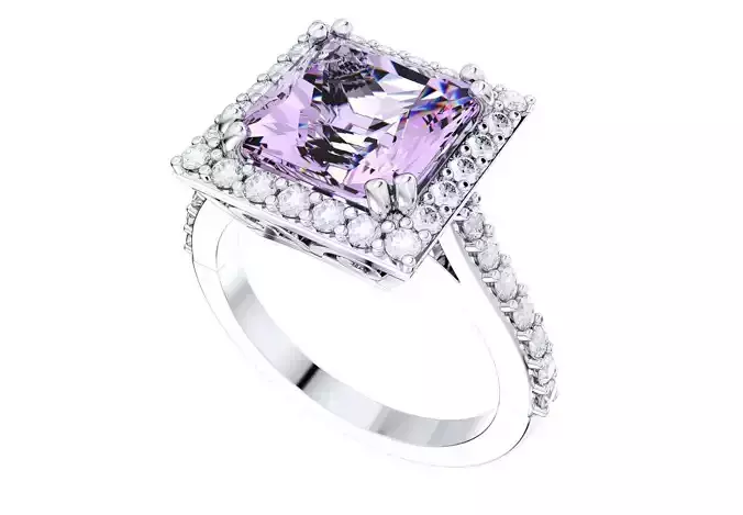 Engagement Ring Princess Cut Diamond Halo Pave CAD -JCNP-06