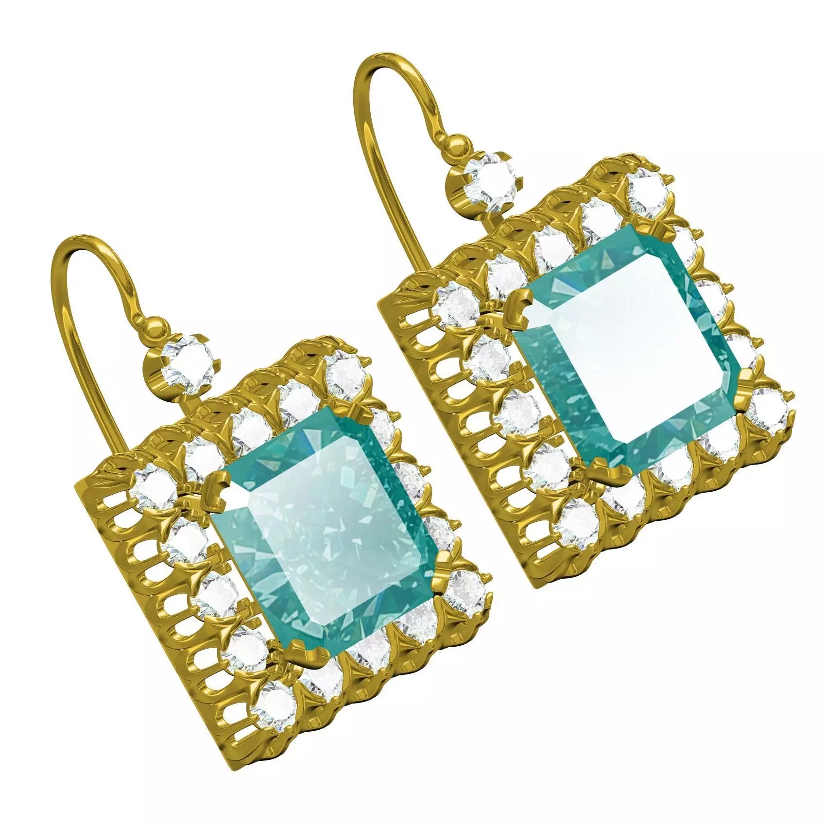 Aqua Marine Diamond Vintage Art Deco Earring 3D print model