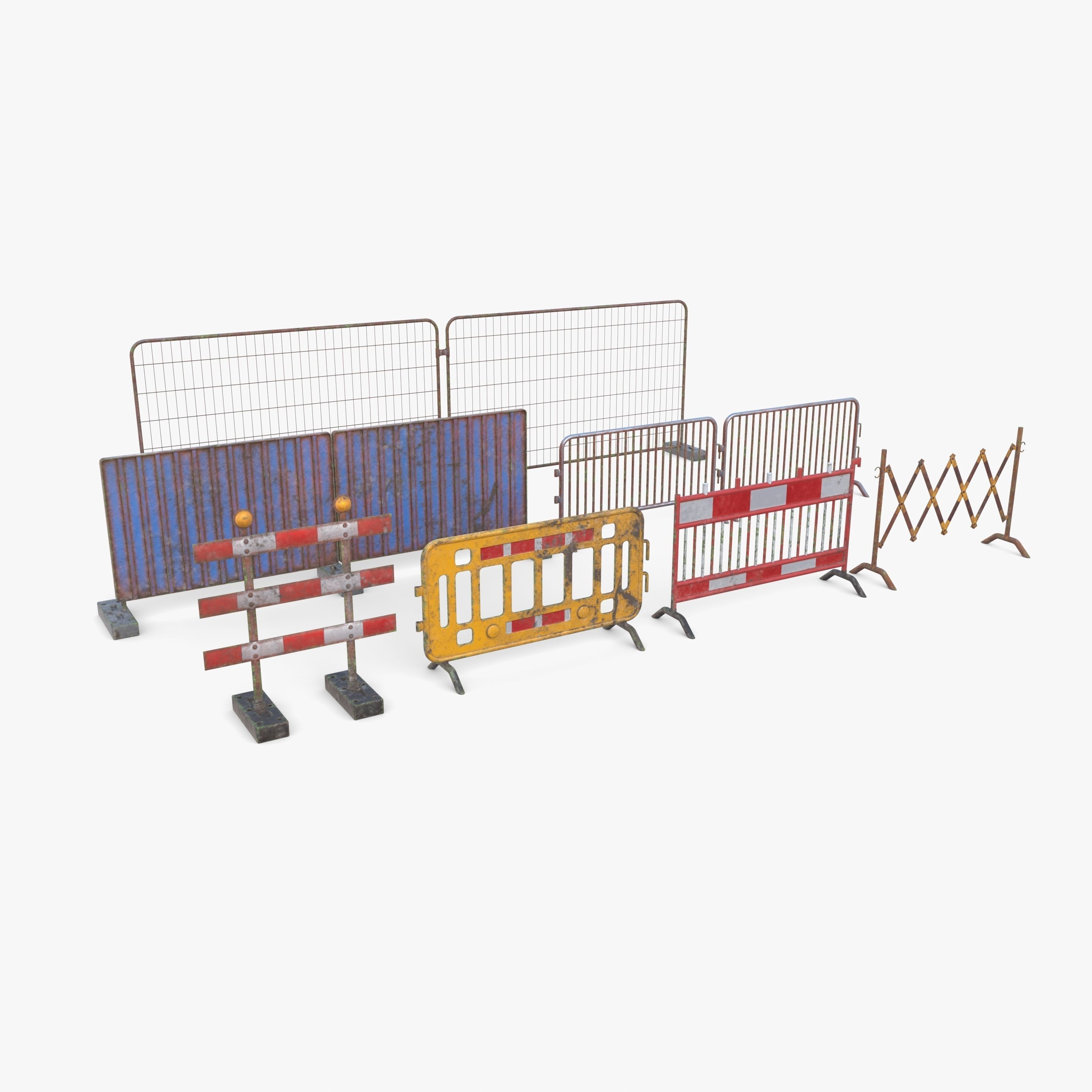 Construction site barrier pack V1 weathered Low-poly 3D model_8