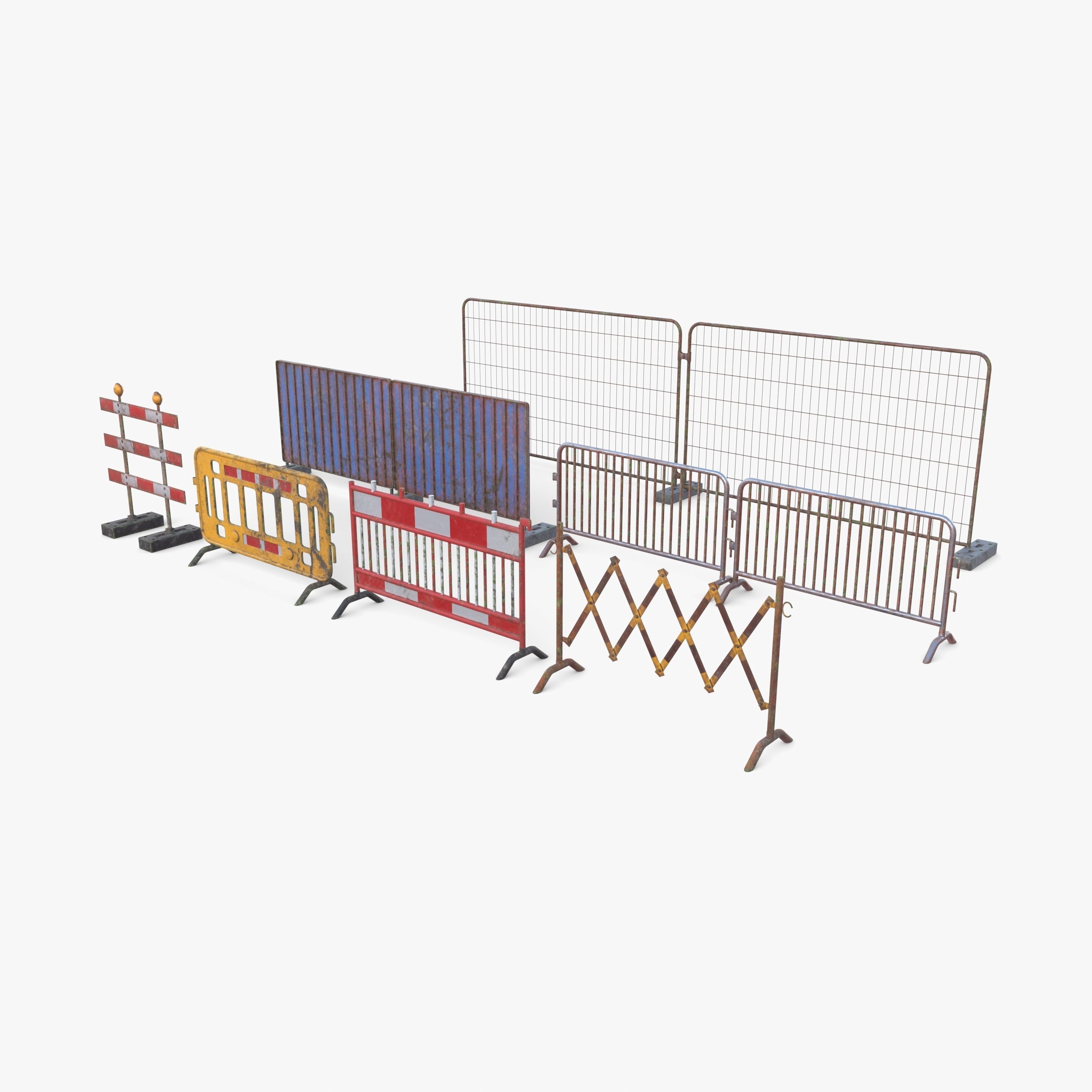 Construction site barrier pack V1 weathered Low-poly 3D model_1