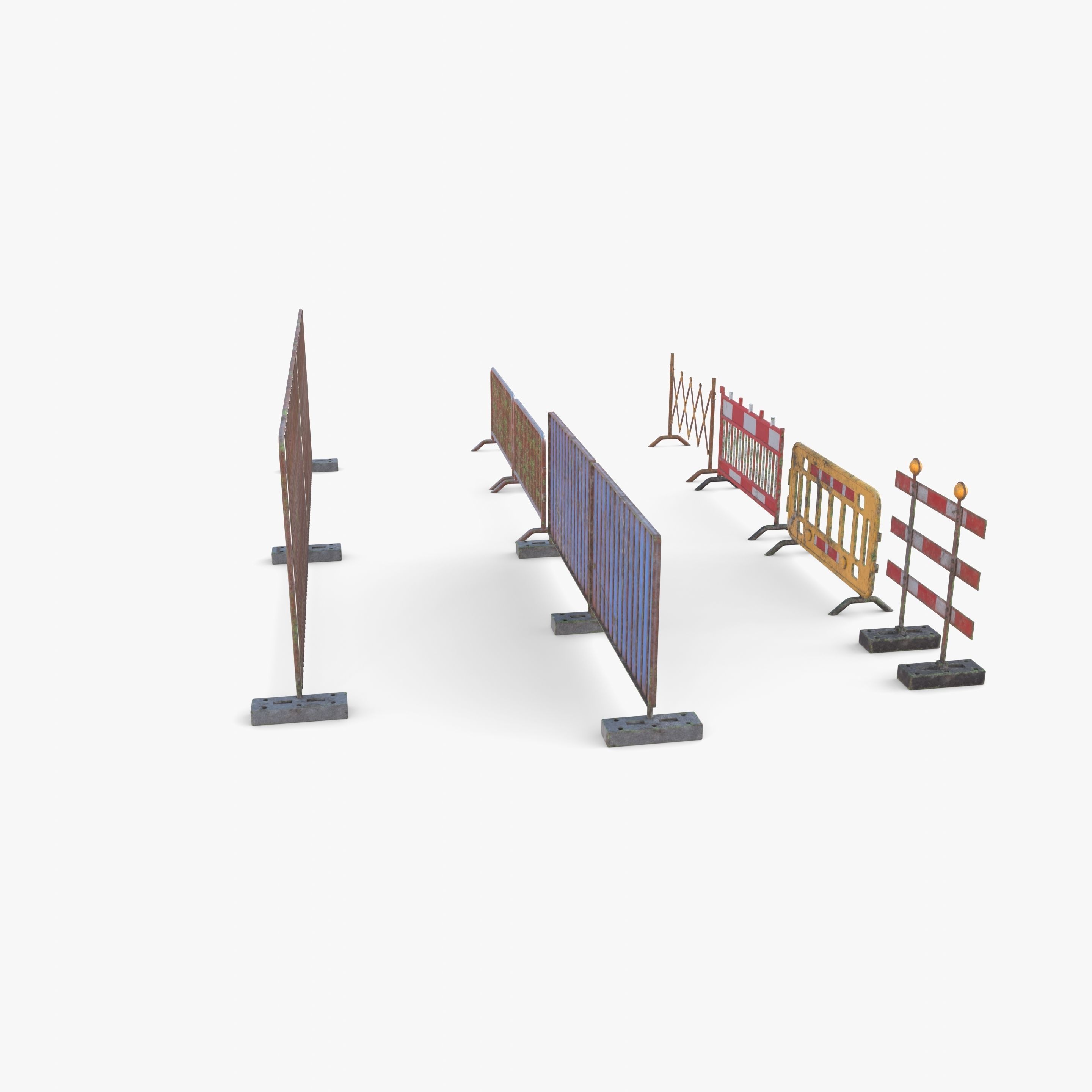 Construction site barrier pack V1 weathered Low-poly 3D model_7